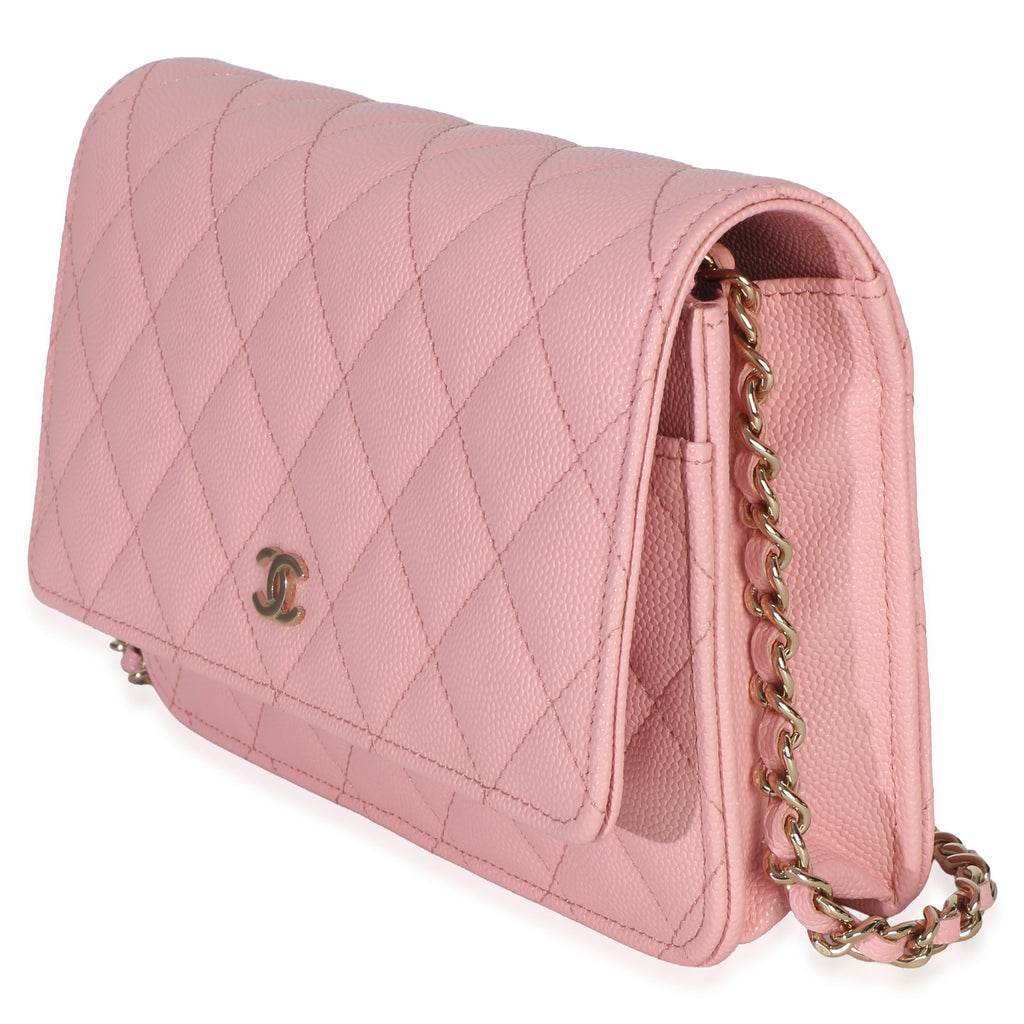 Pink Quilted Caviar Wallet On Chain