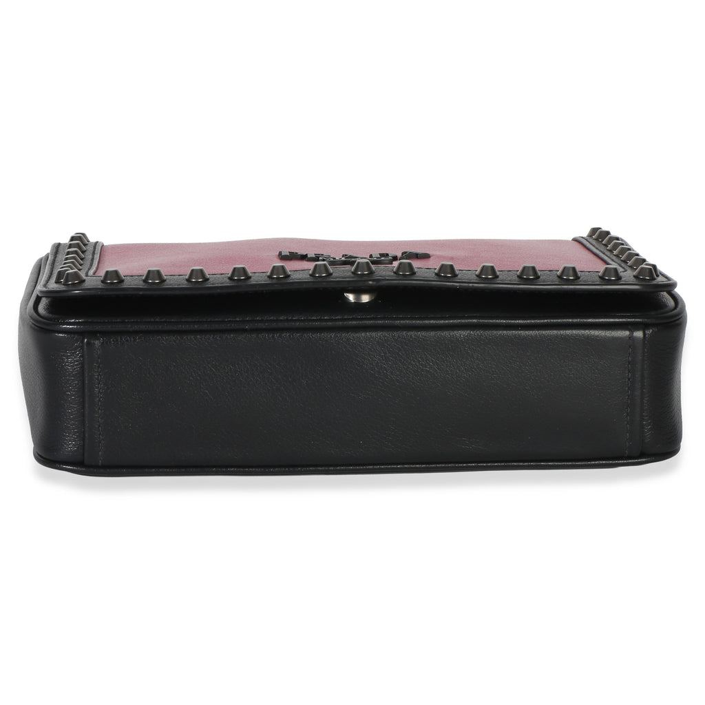 Black Pink Calfskin Glace Studded Chain Flap
