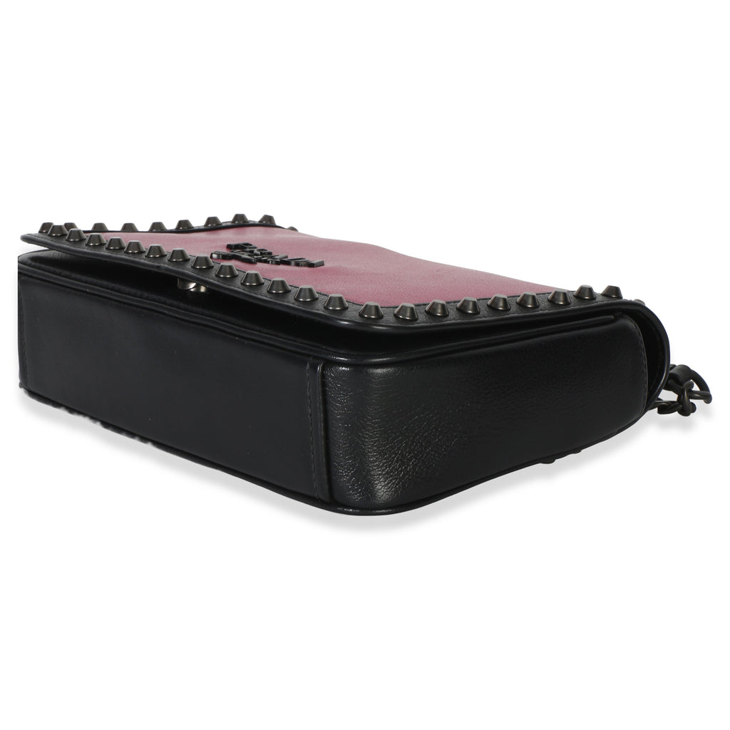 Black Pink Calfskin Glace Studded Chain Flap