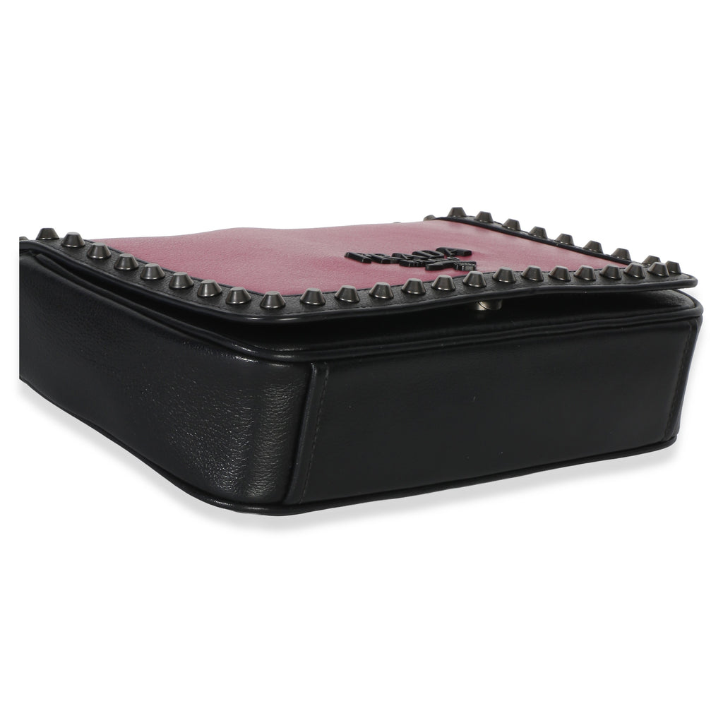 Black Pink Calfskin Glace Studded Chain Flap