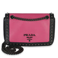 Black Pink Calfskin Glace Studded Chain Flap