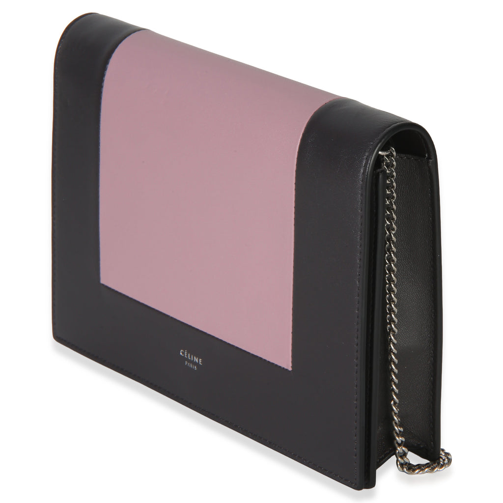 Grey Pink Smooth Calfskin Frame Evening Clutch On Chain
