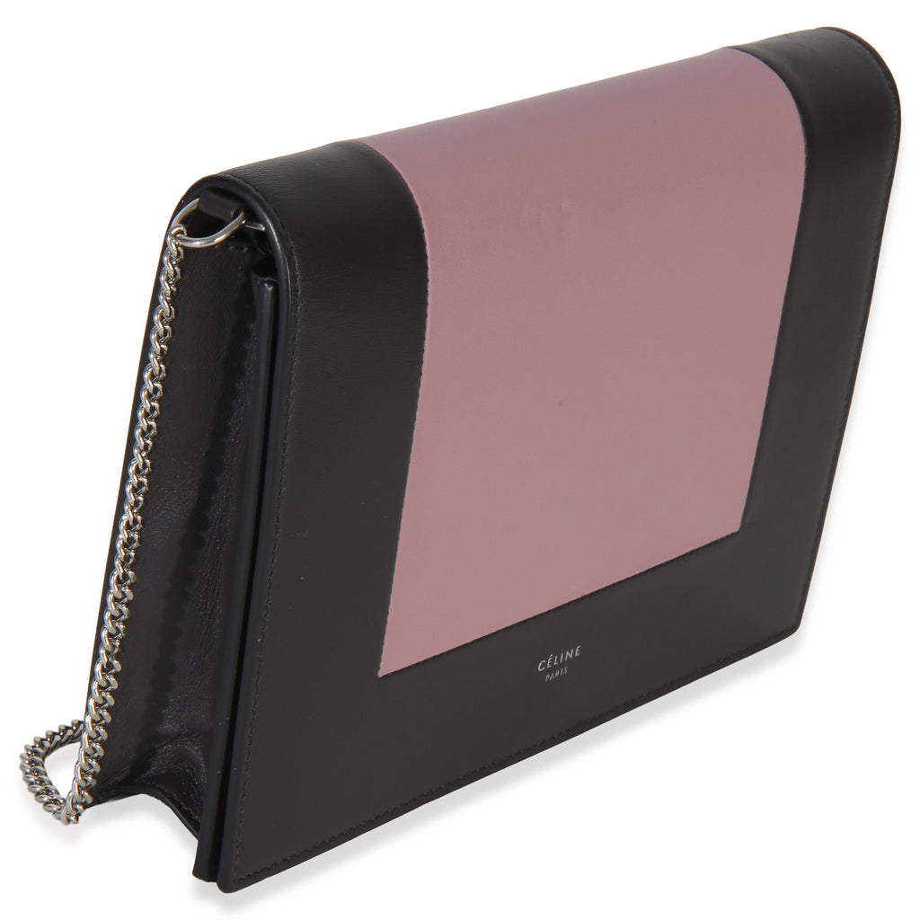 Grey Pink Smooth Calfskin Frame Evening Clutch On Chain