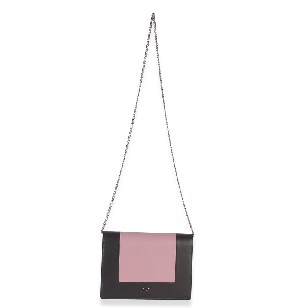 Grey Pink Smooth Calfskin Frame Evening Clutch On Chain