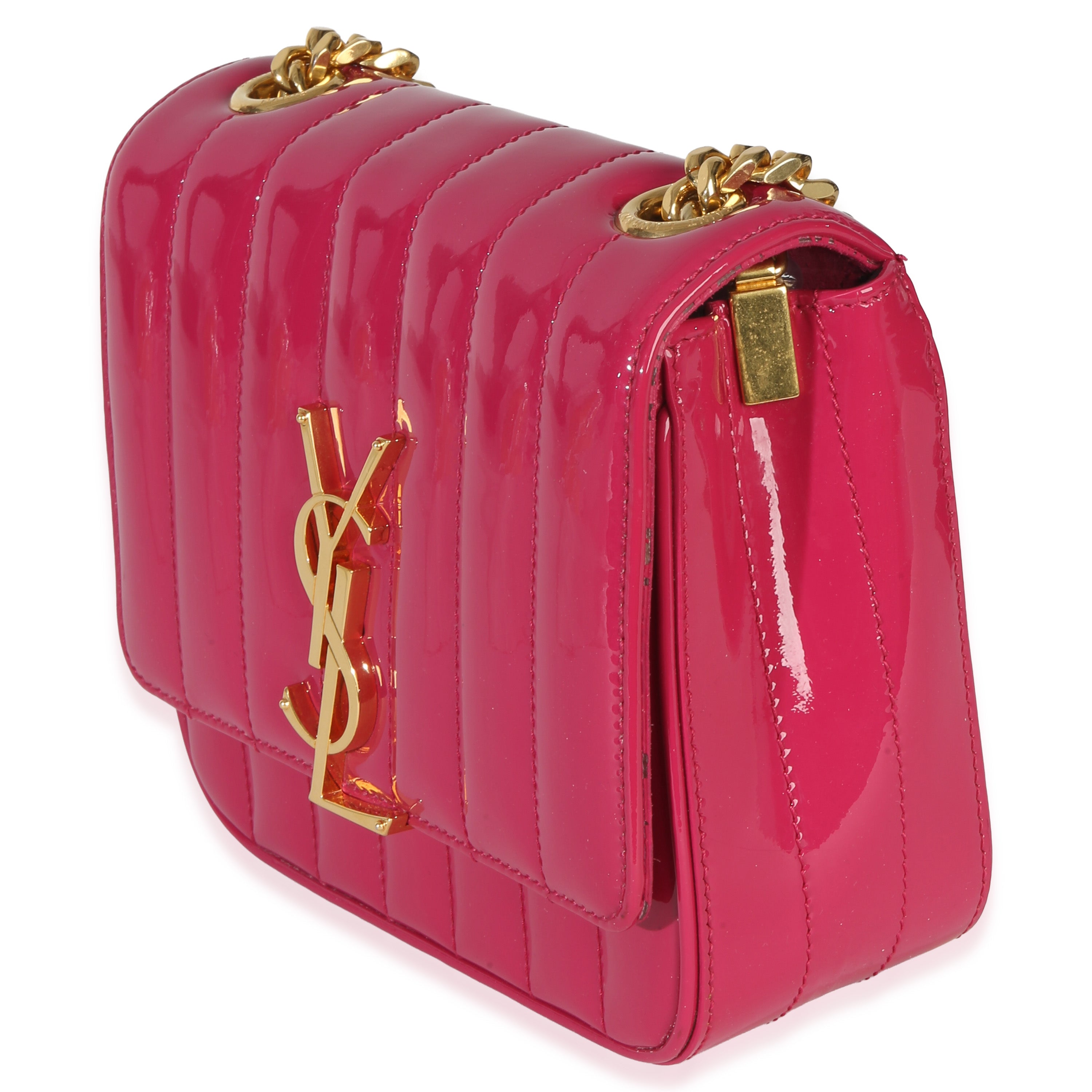 Pink Patent Matelasse Monogram Small Vicky Chain Bag
