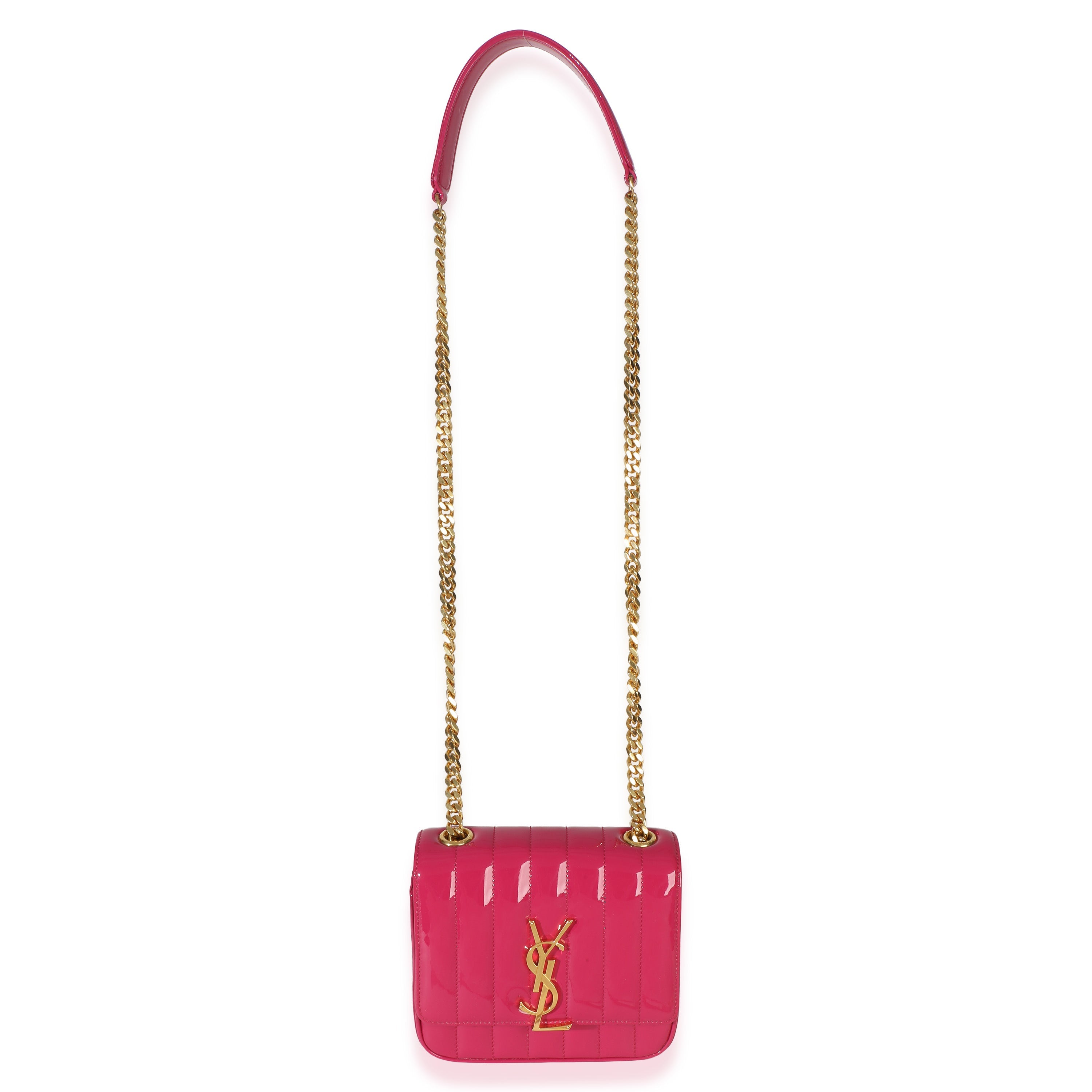 Pink Patent Matelasse Monogram Small Vicky Chain Bag