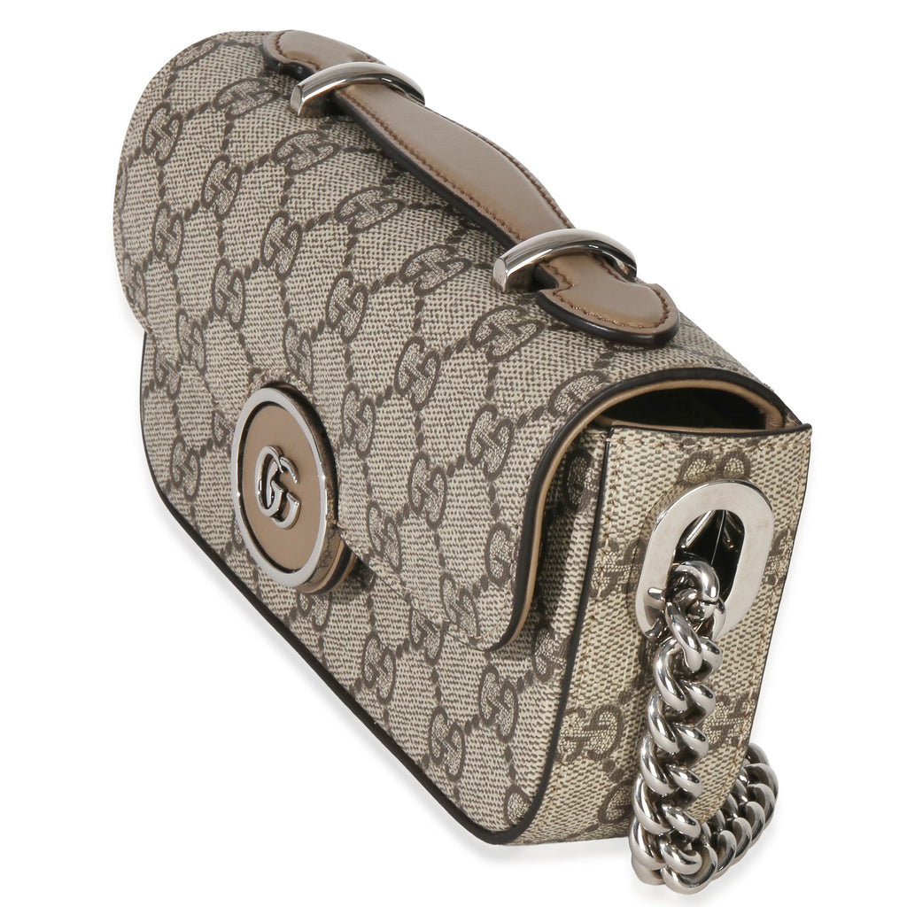 Beige Ebony GG Supreme Senna Petite GG Top Handle Chain Shoulder Bag