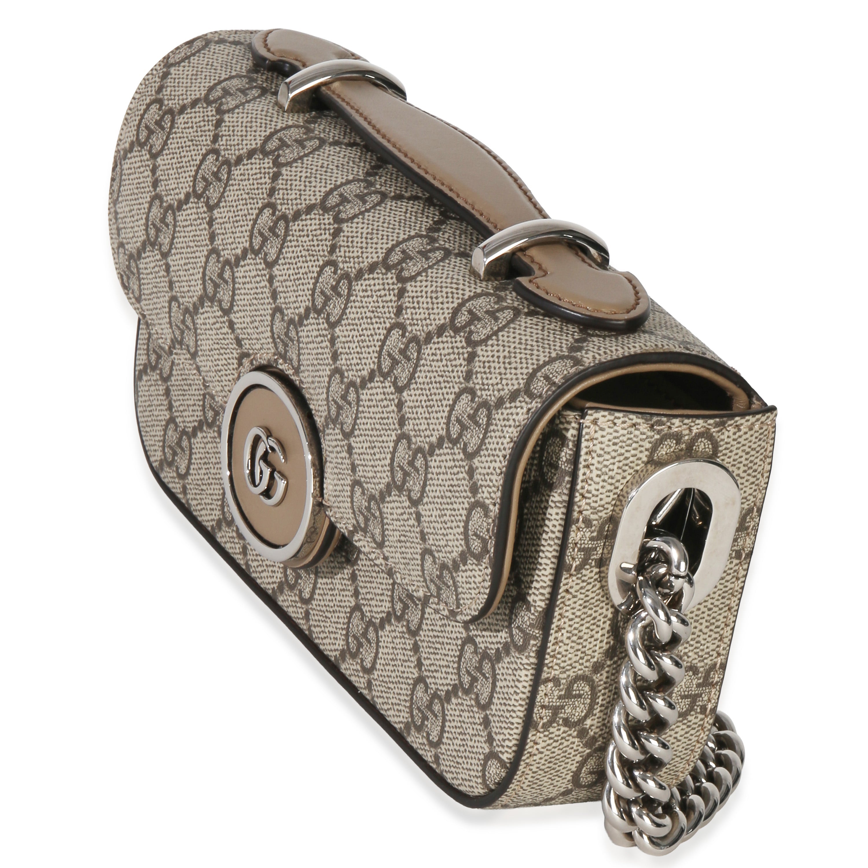 Beige Ebony GG Supreme Senna Petite GG Top Handle Chain Shoulder Bag