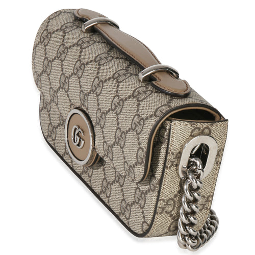 Beige Ebony GG Supreme Senna Petite GG Top Handle Chain Shoulder Bag
