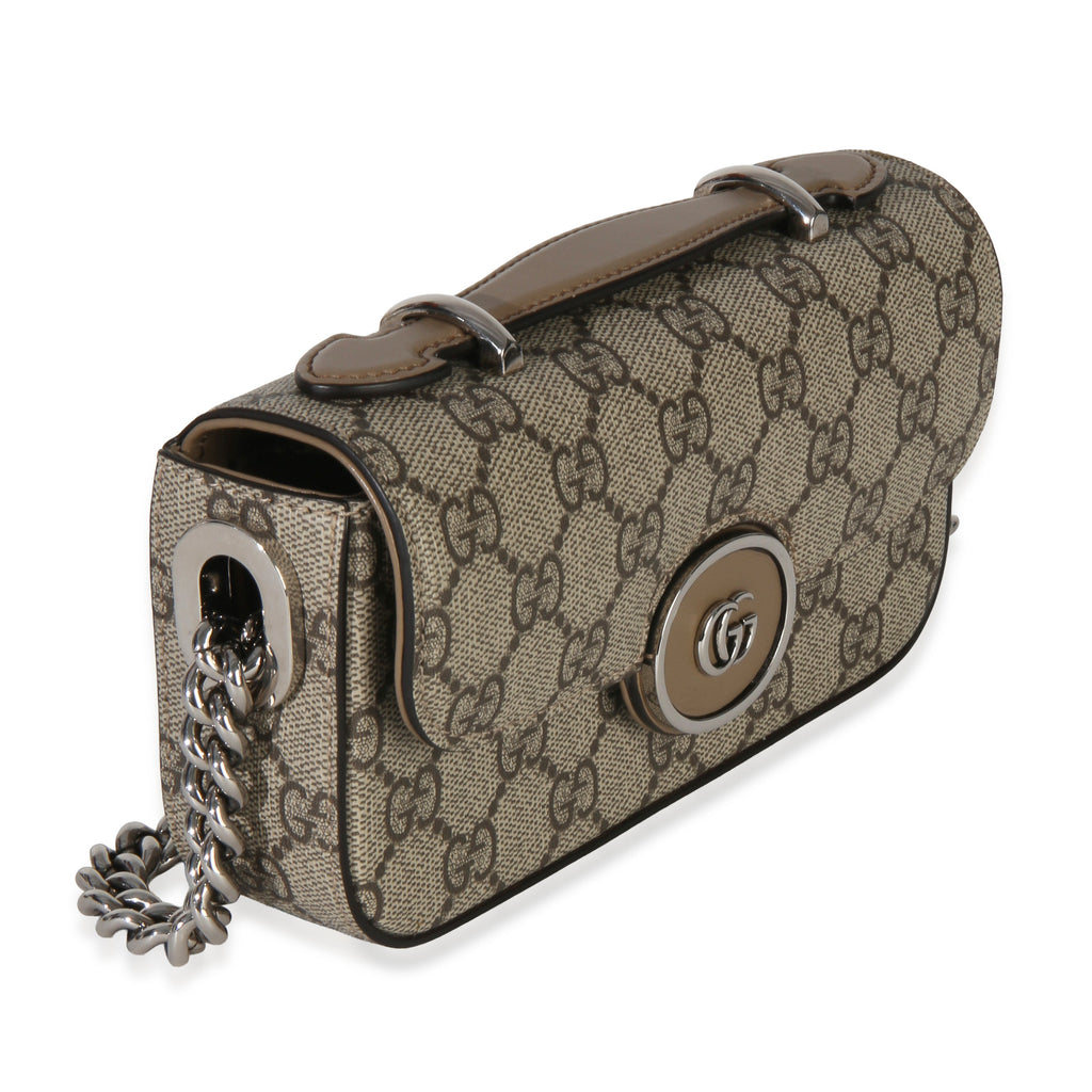 Beige Ebony GG Supreme Senna Petite GG Top Handle Chain Shoulder Bag