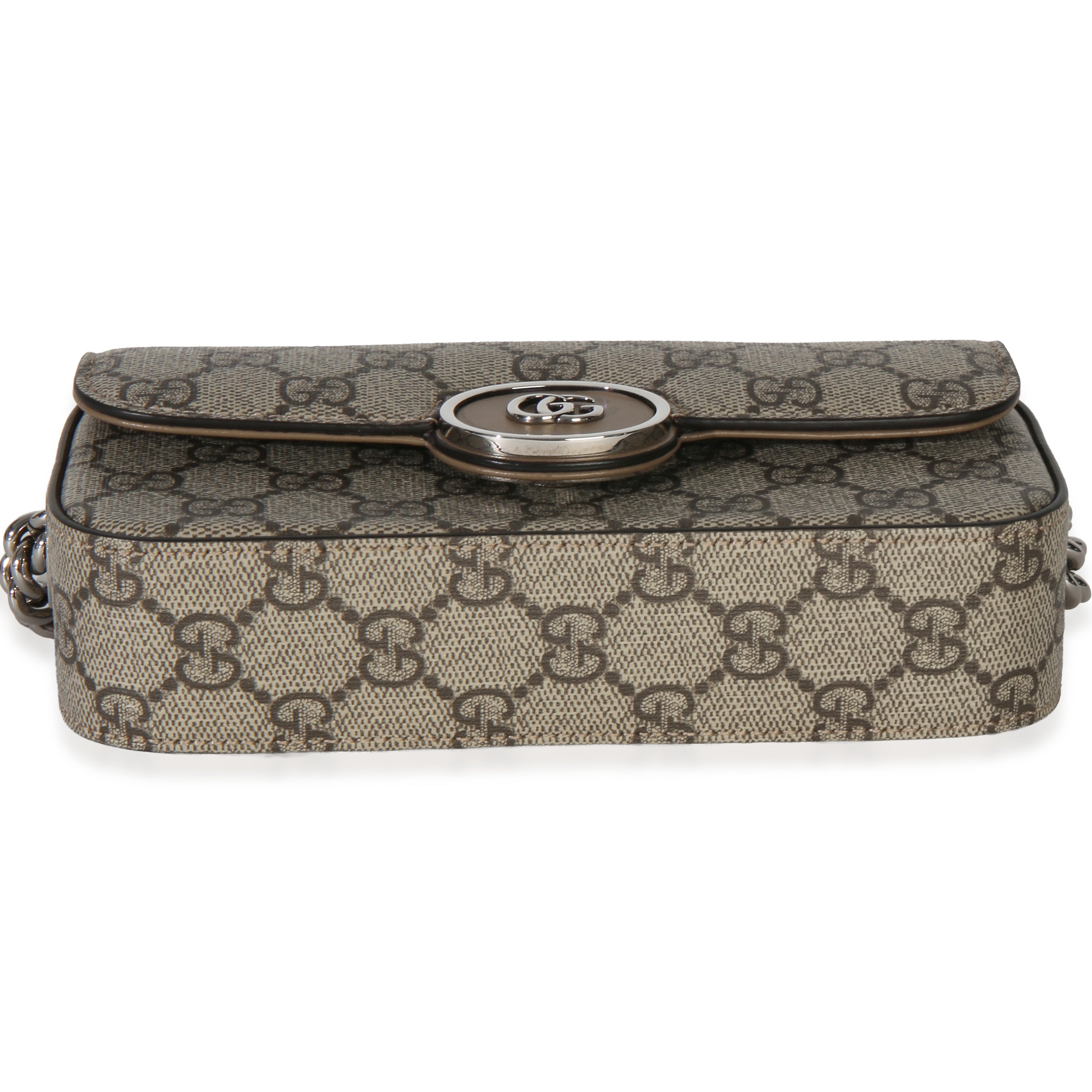 Beige Ebony GG Supreme Senna Petite GG Top Handle Chain Shoulder Bag