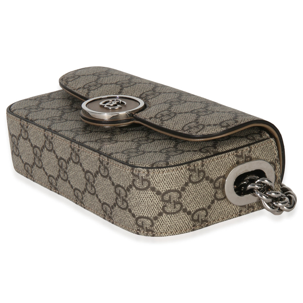 Beige Ebony GG Supreme Senna Petite GG Top Handle Chain Shoulder Bag