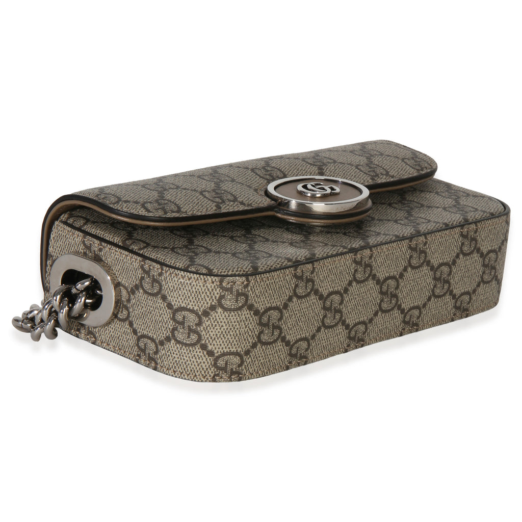 Beige Ebony GG Supreme Senna Petite GG Top Handle Chain Shoulder Bag