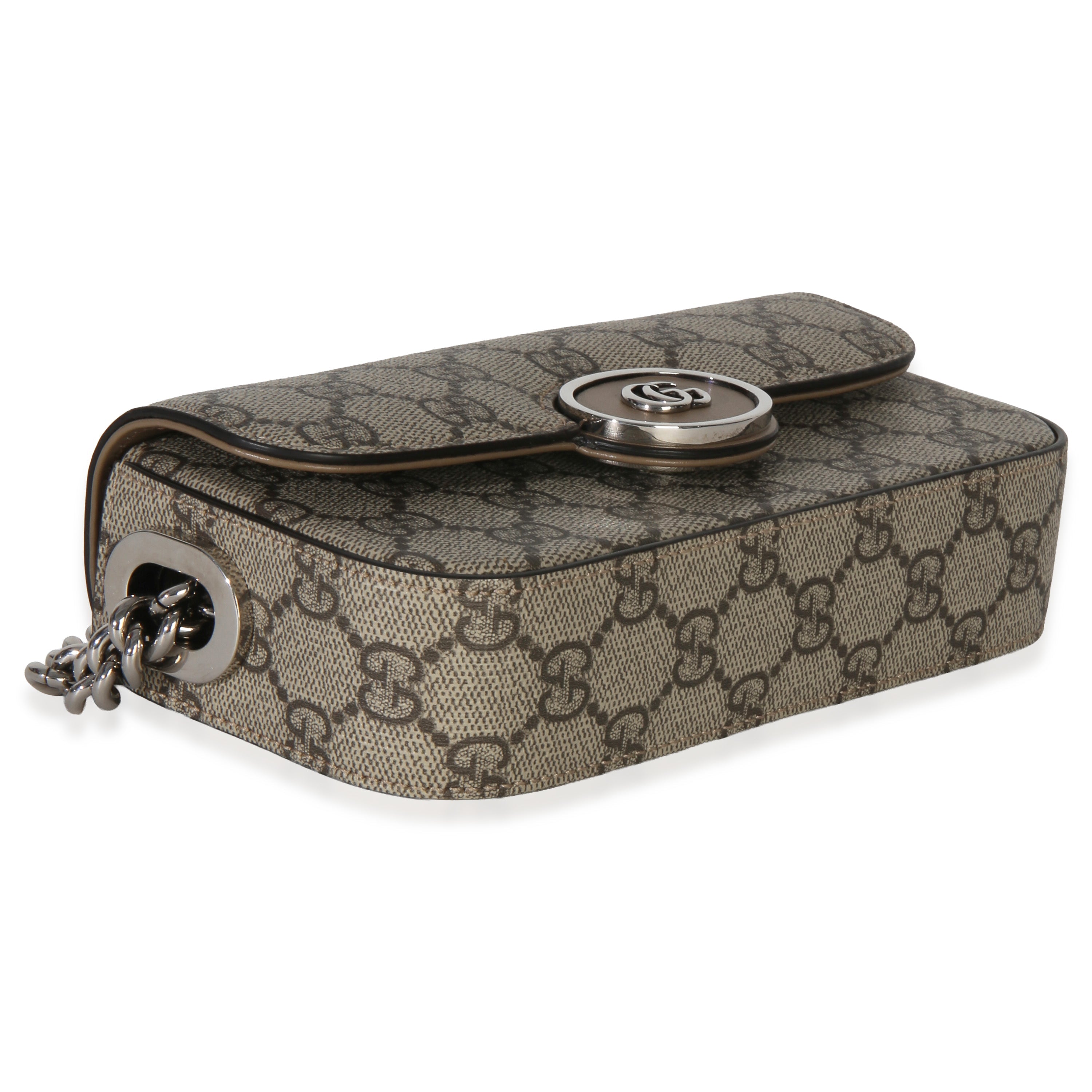 Beige Ebony GG Supreme Senna Petite GG Top Handle Chain Shoulder Bag