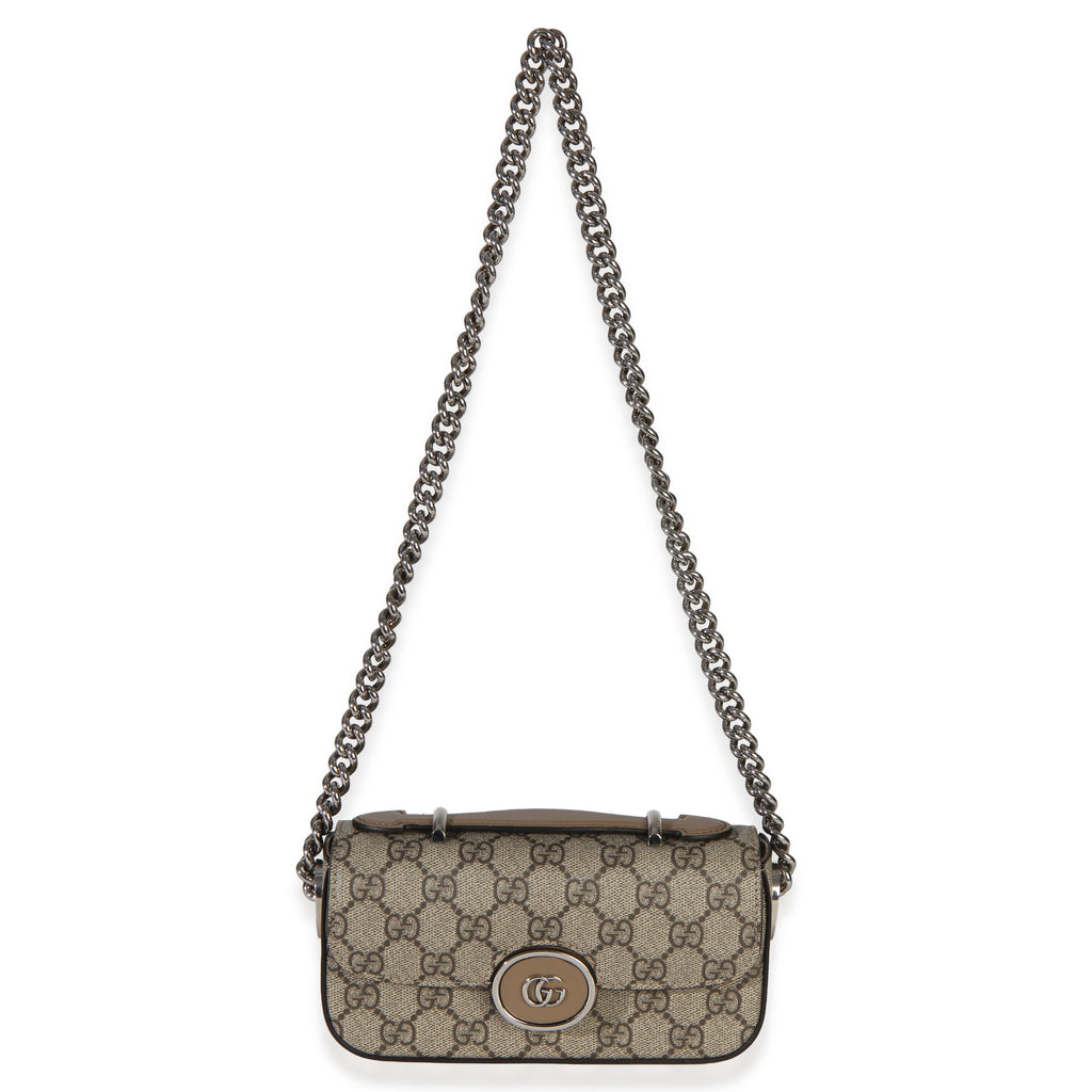 Beige Ebony GG Supreme Senna Petite GG Top Handle Chain Shoulder Bag