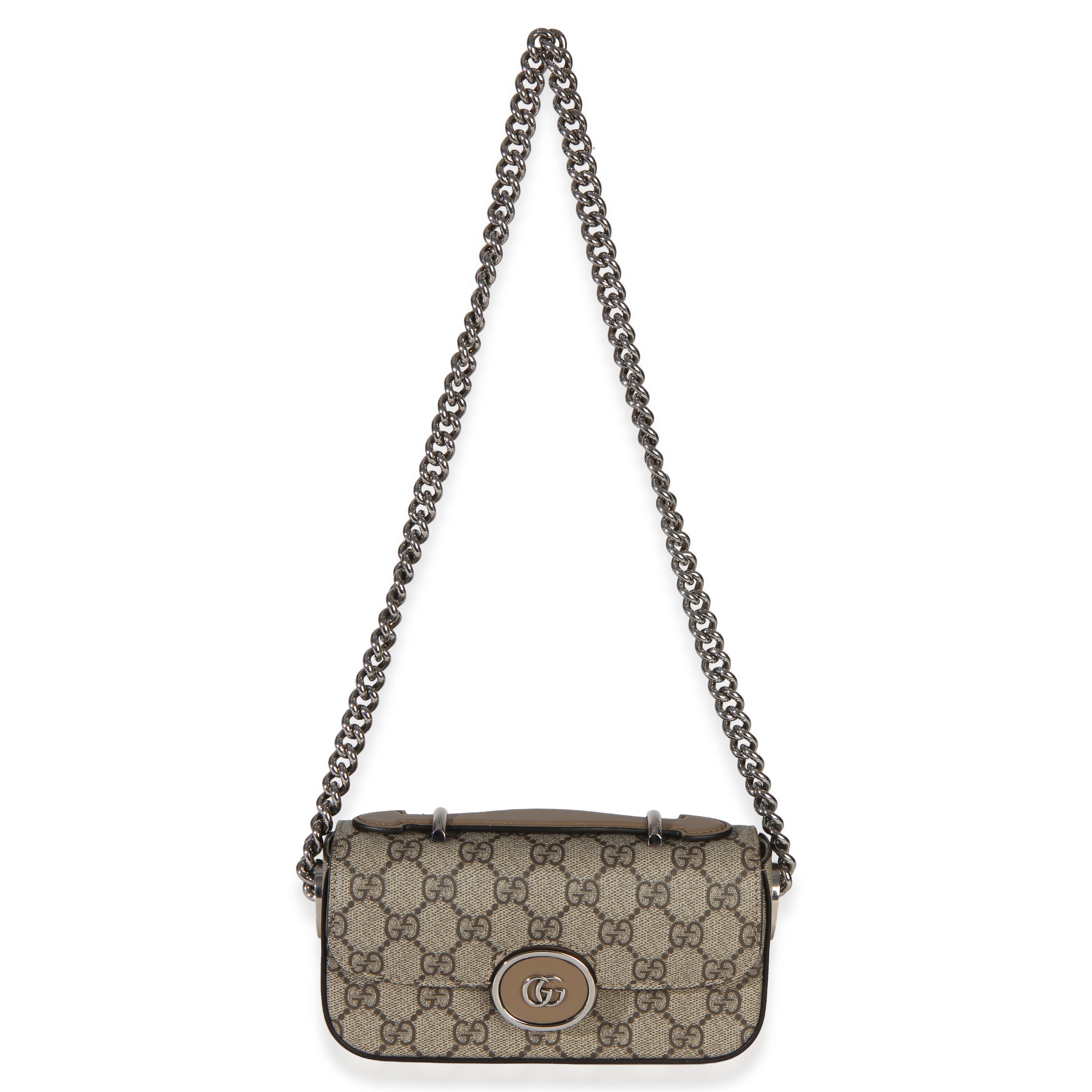 Beige Ebony GG Supreme Senna Petite GG Top Handle Chain Shoulder Bag