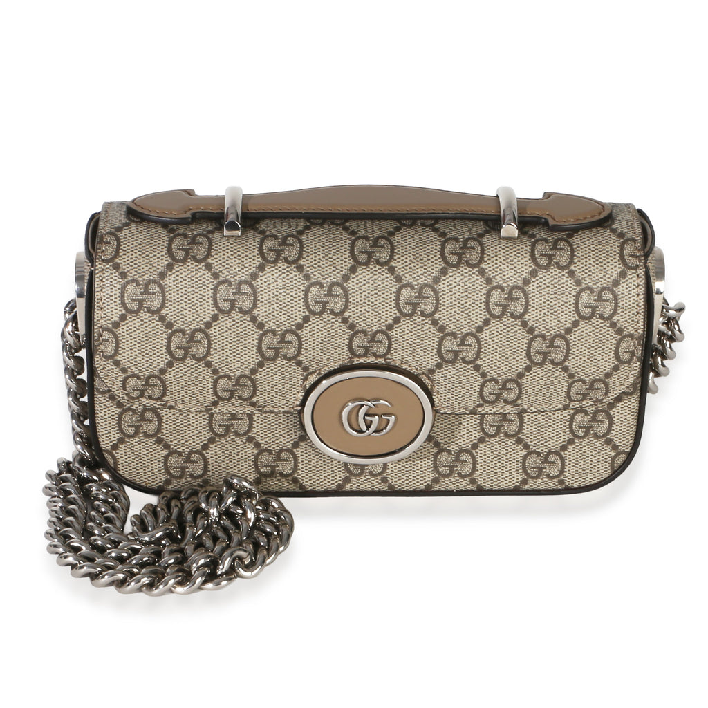 Beige Ebony GG Supreme Senna Petite GG Top Handle Chain Shoulder Bag