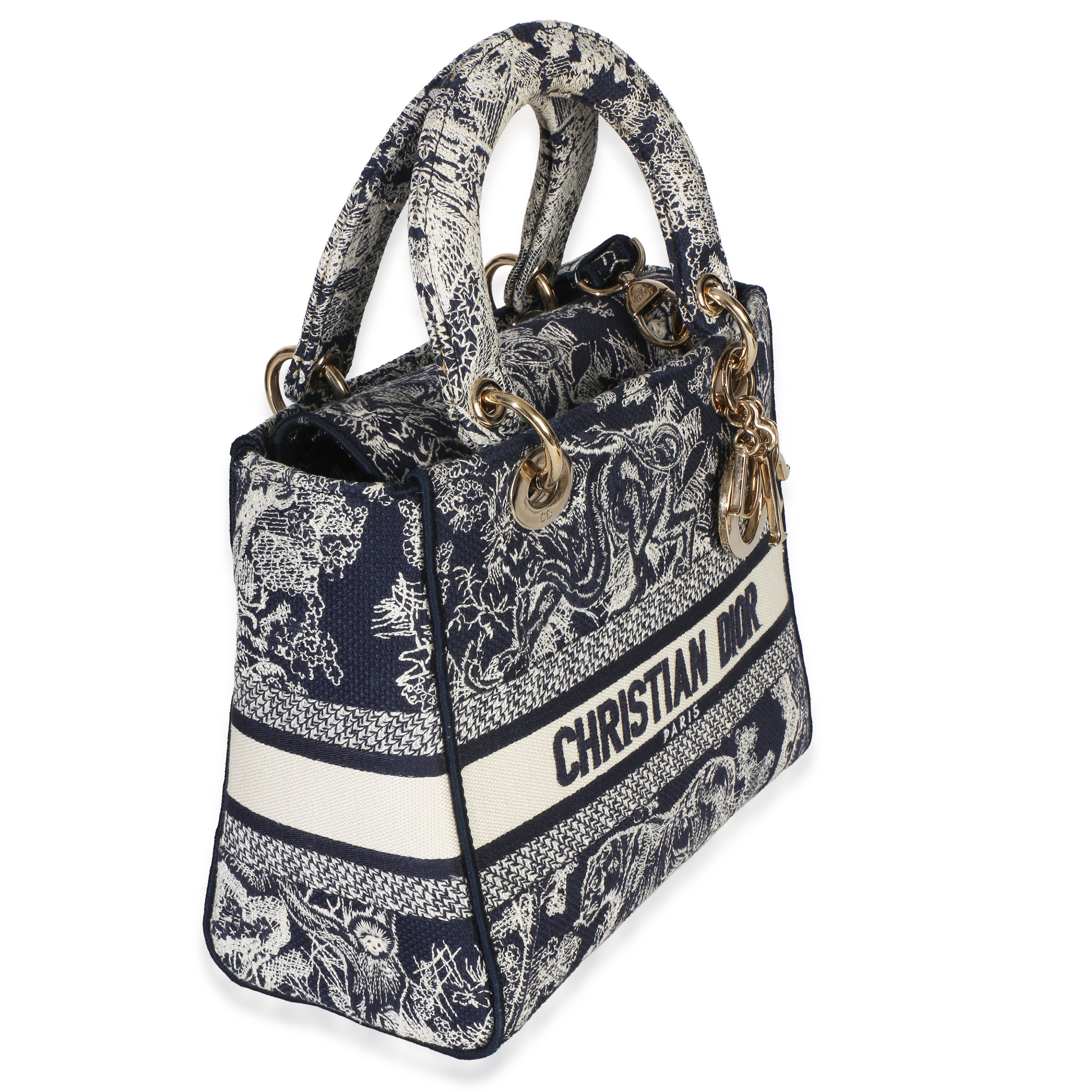 Navy Canvas Toile De Jouy Embroidered Medium Lady D-Lite