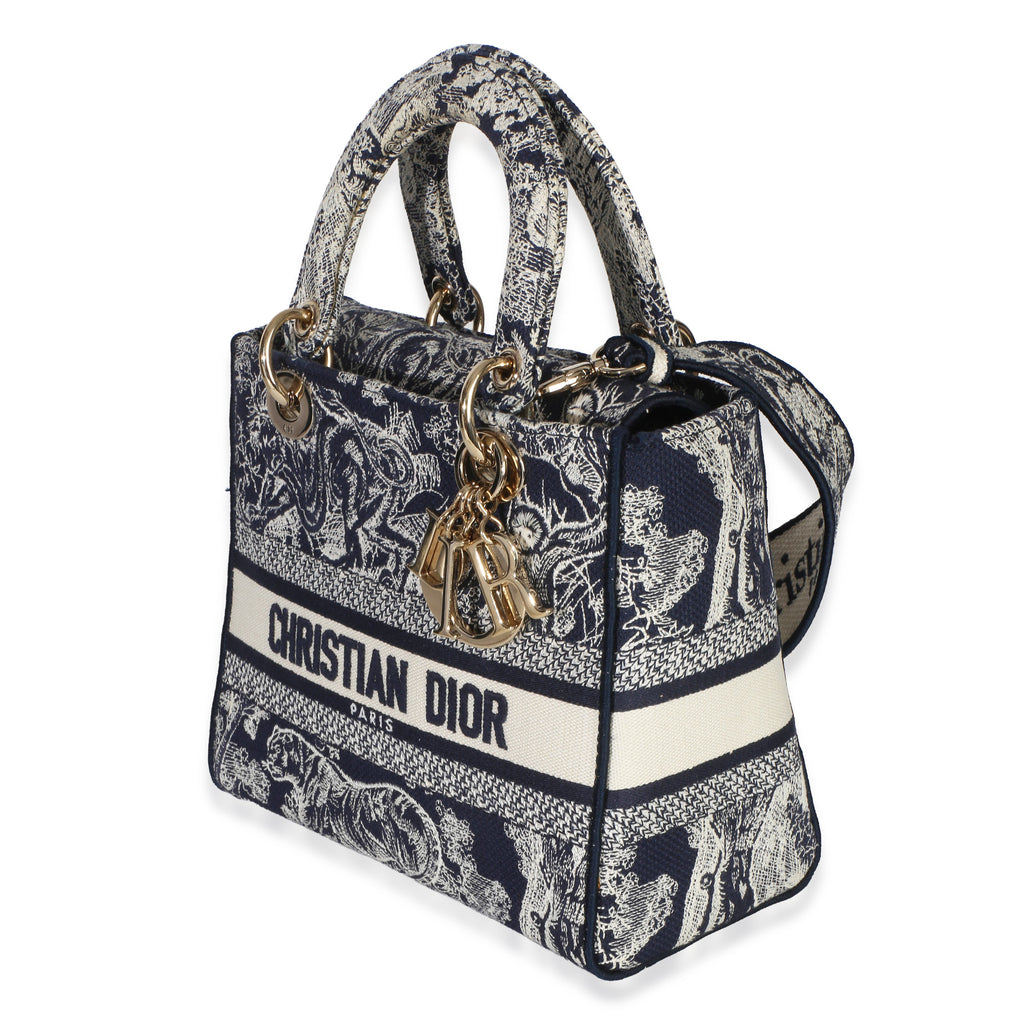 Navy Canvas Toile De Jouy Embroidered Medium Lady D-Lite