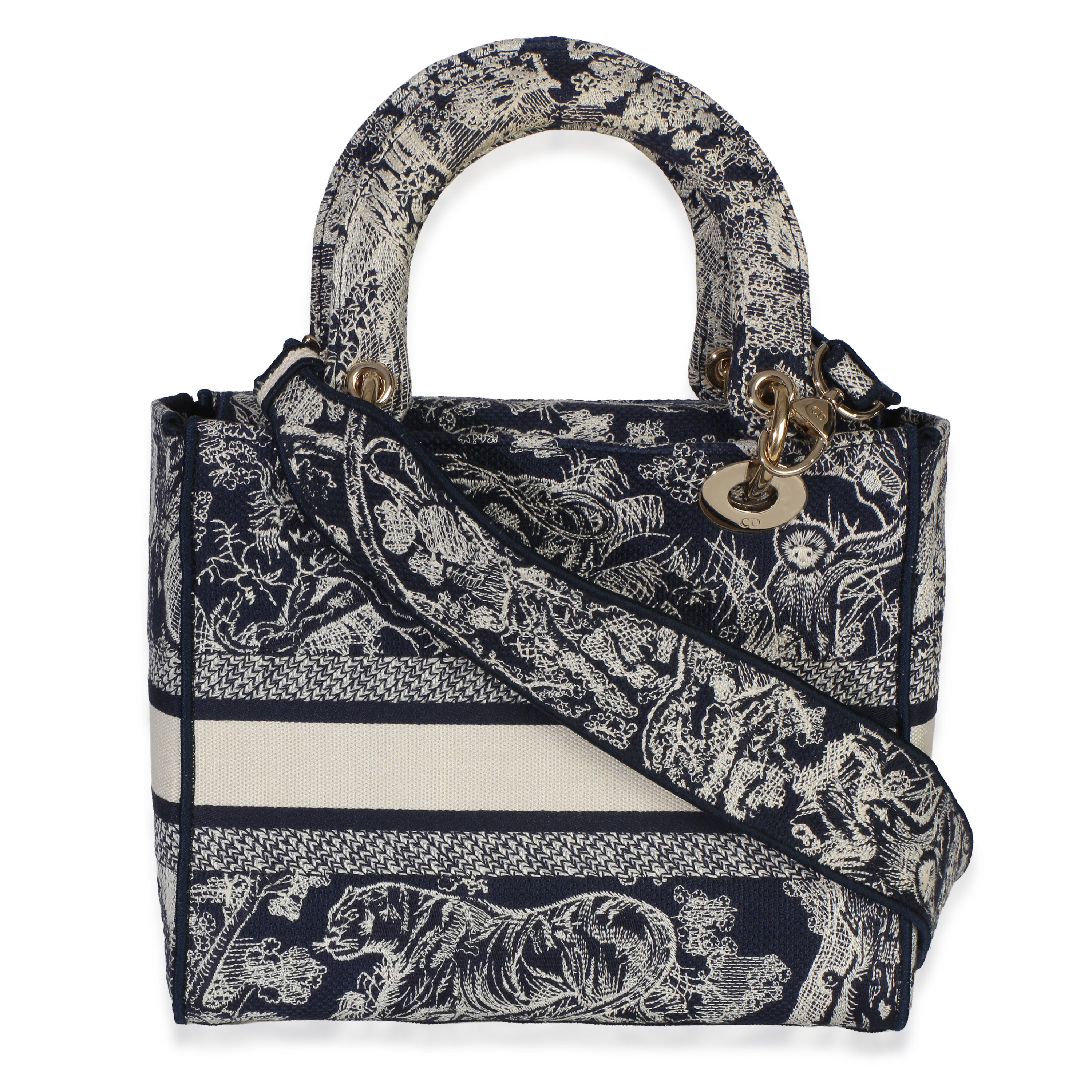 Navy Canvas Toile De Jouy Embroidered Medium Lady D-Lite