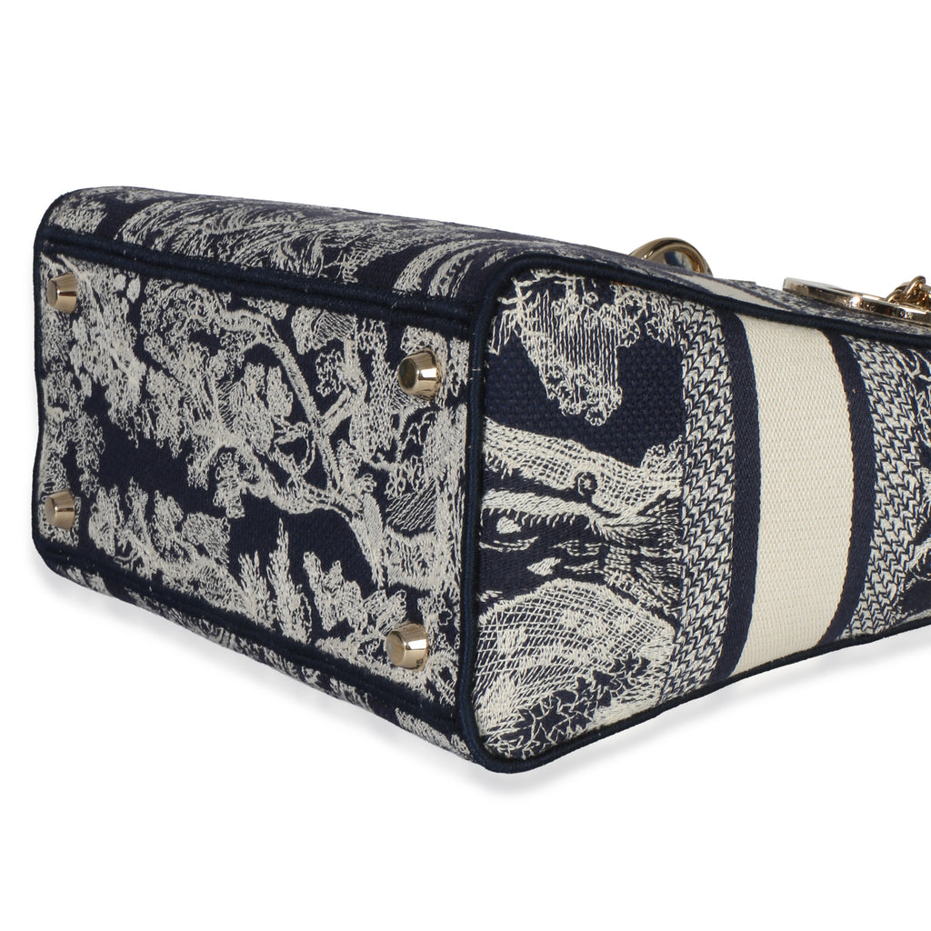 Navy Canvas Toile De Jouy Embroidered Medium Lady D-Lite