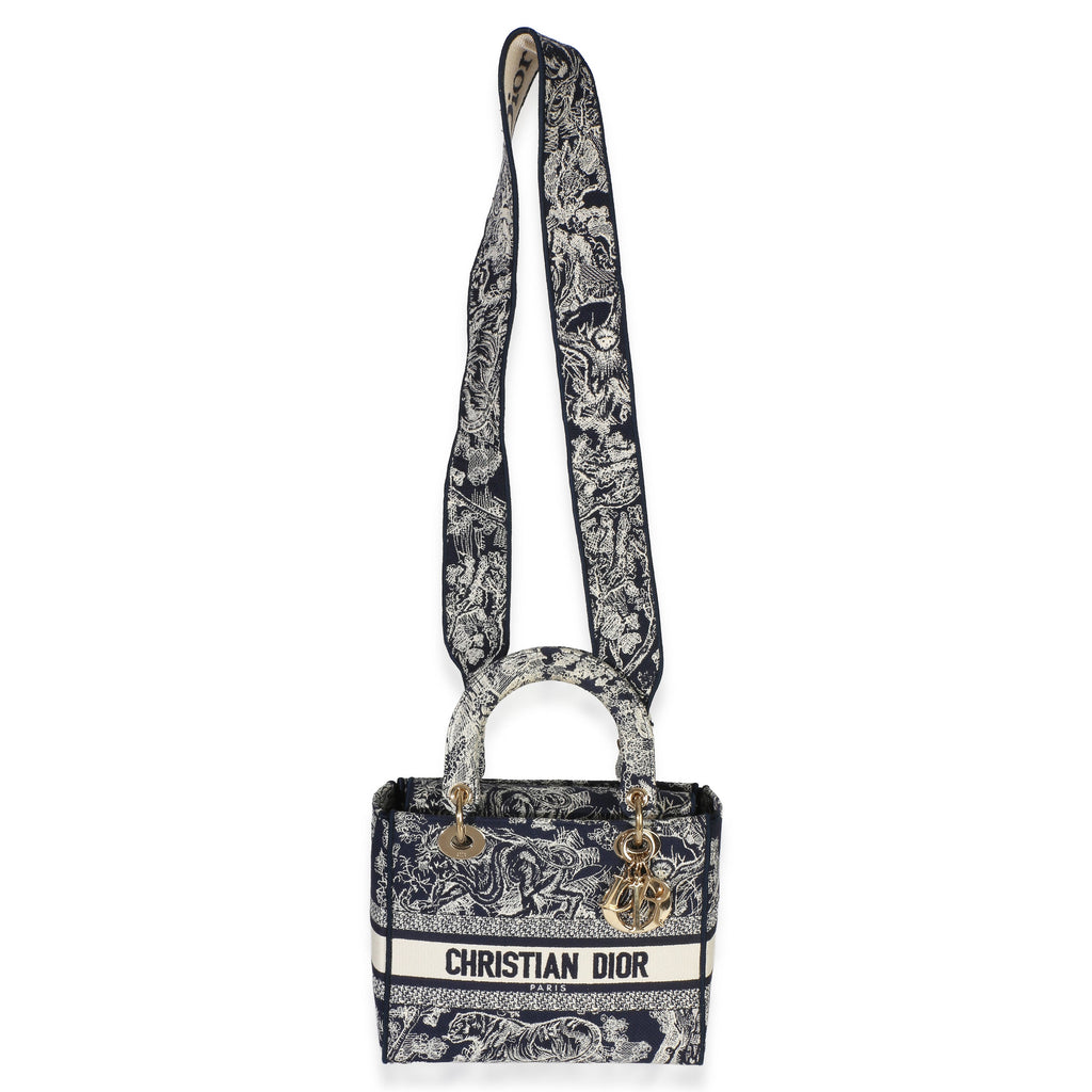 Navy Canvas Toile De Jouy Embroidered Medium Lady D-Lite