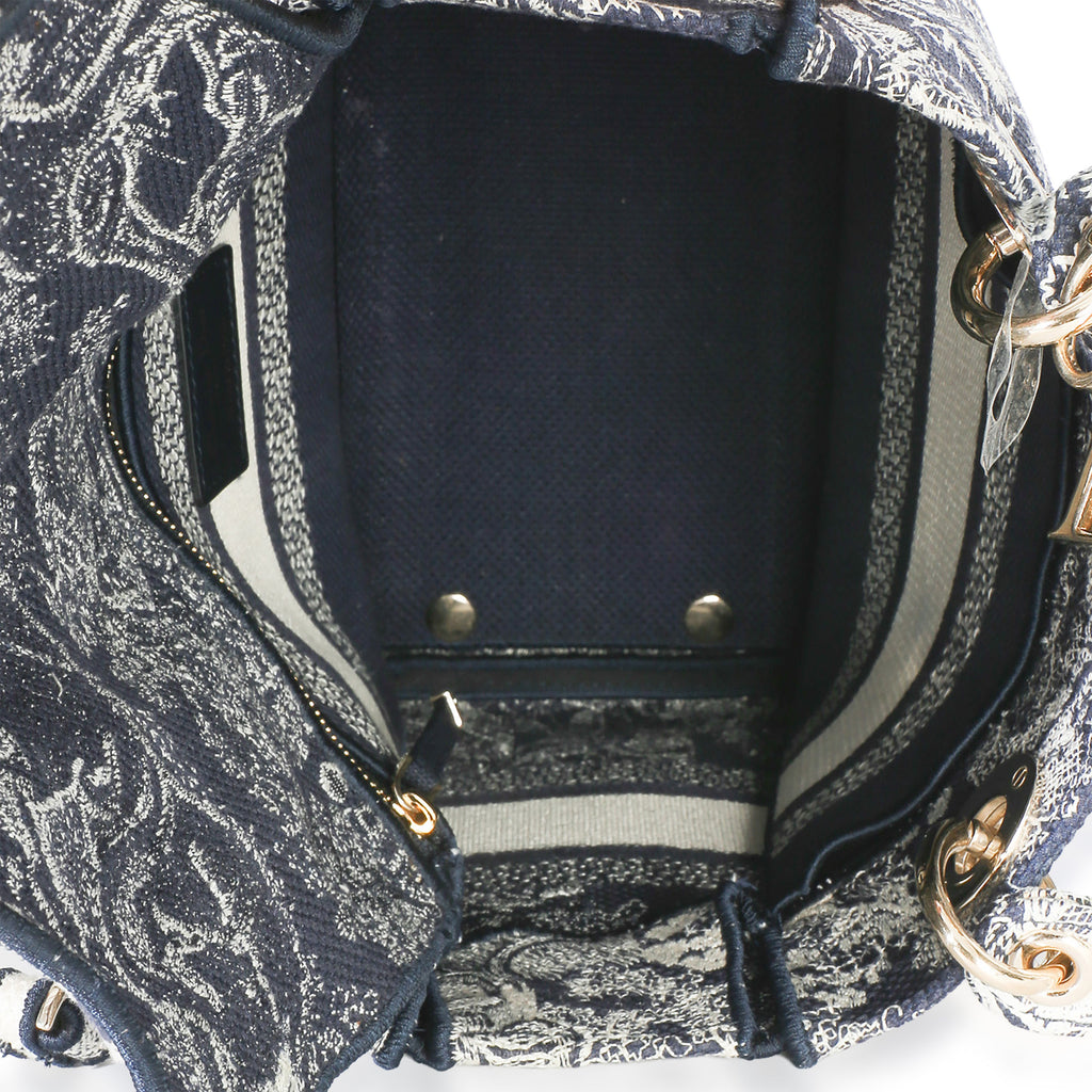 Navy Canvas Toile De Jouy Embroidered Medium Lady D-Lite