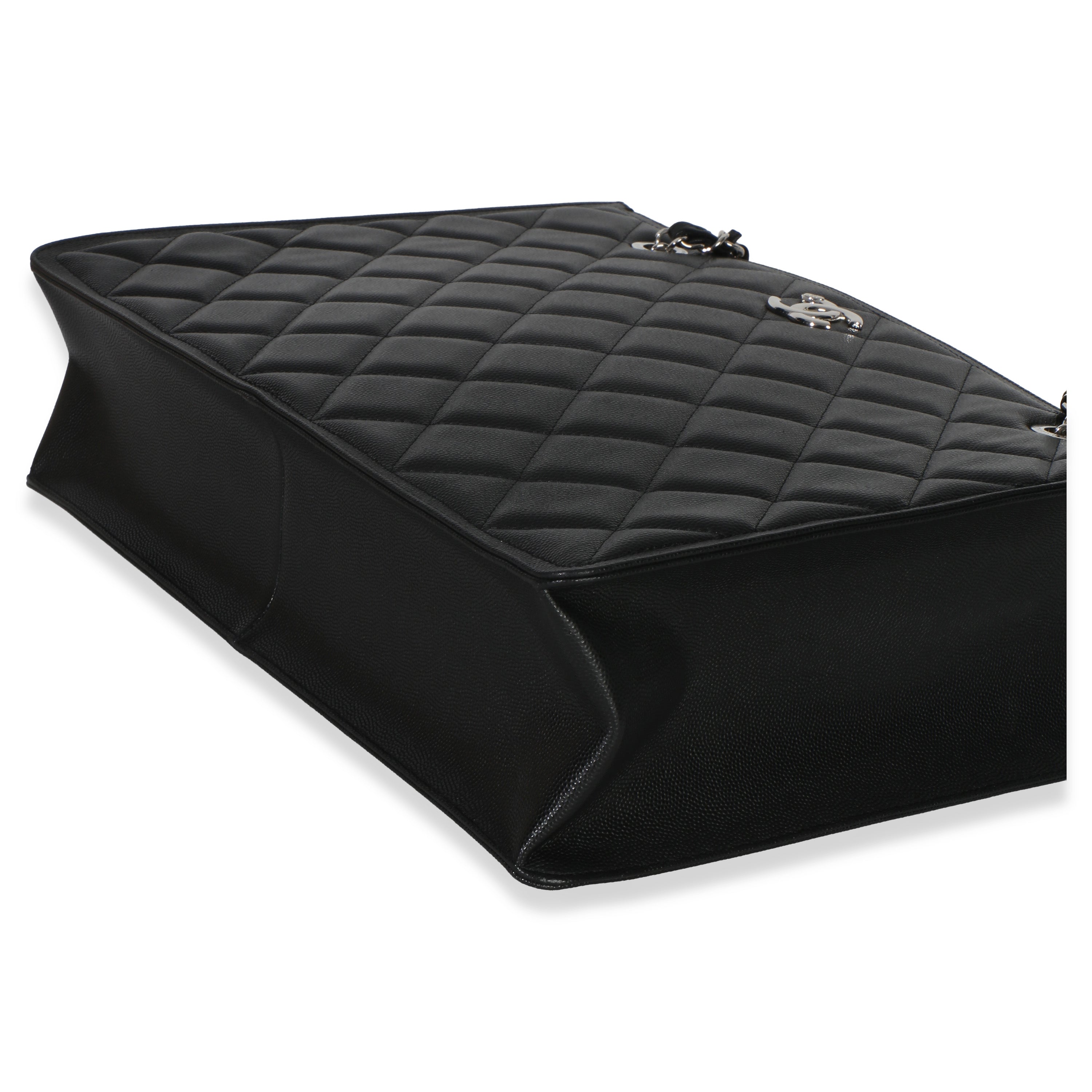 Black Quilted Caviar CC Shopping Tote