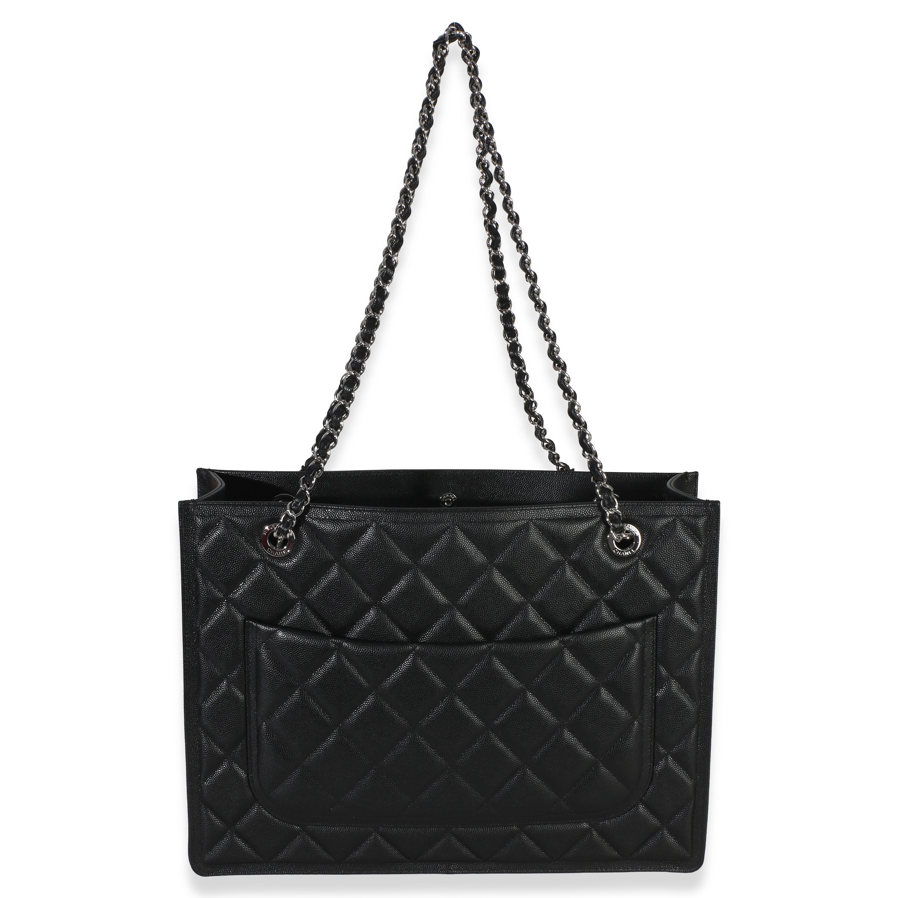 Black Quilted Caviar CC Shopping Tote