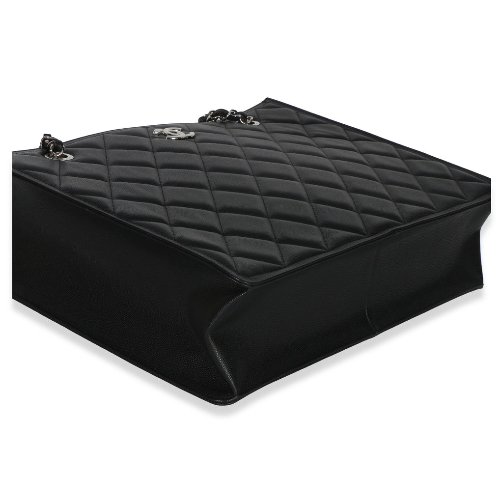 Black Quilted Caviar CC Shopping Tote