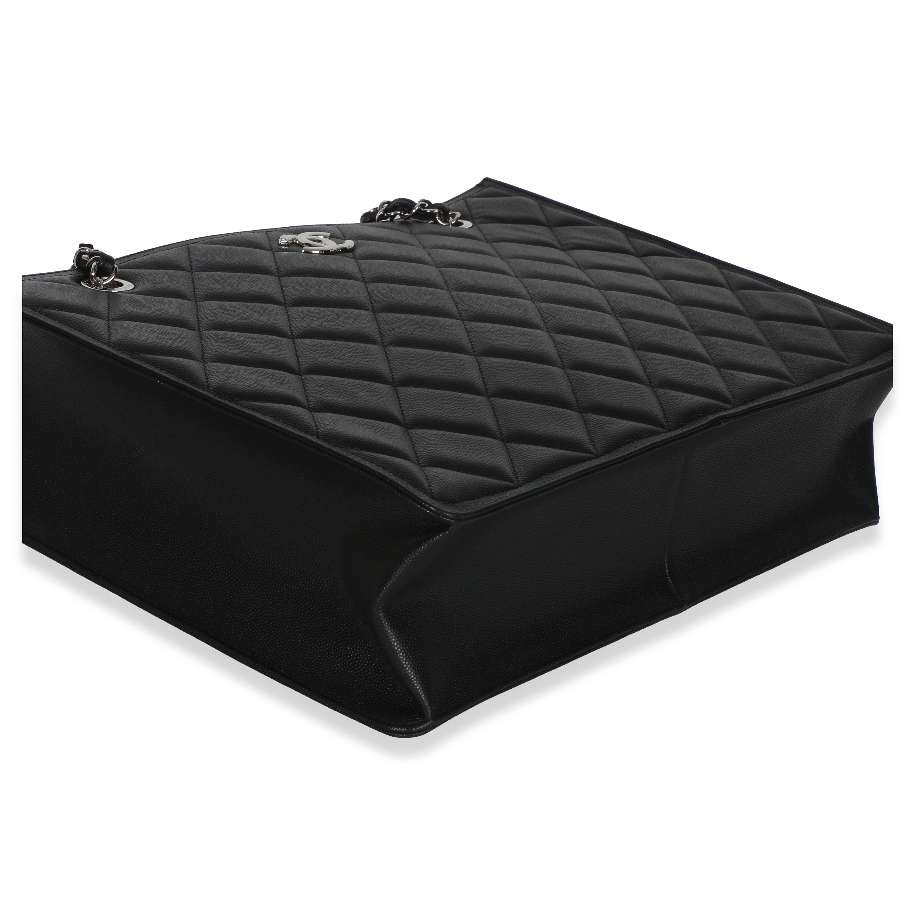 Black Quilted Caviar CC Shopping Tote