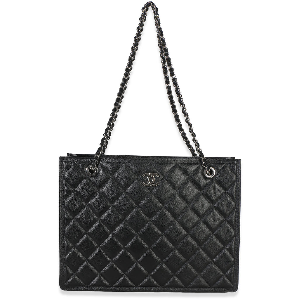 Black Quilted Caviar CC Shopping Tote