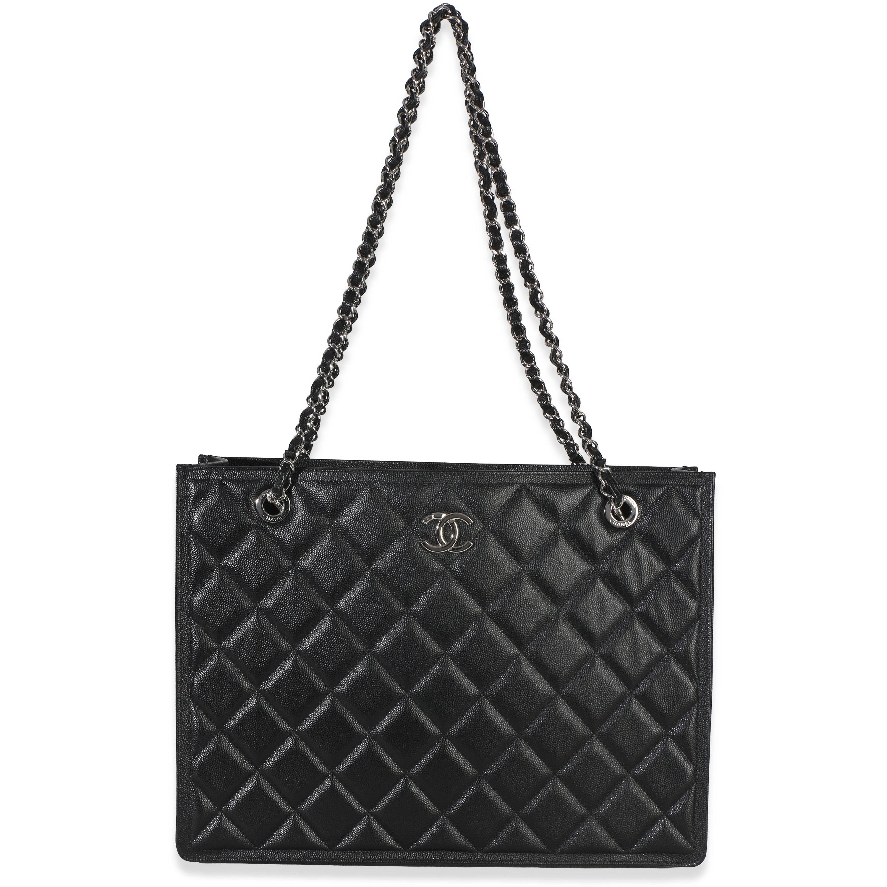 Black Quilted Caviar CC Shopping Tote