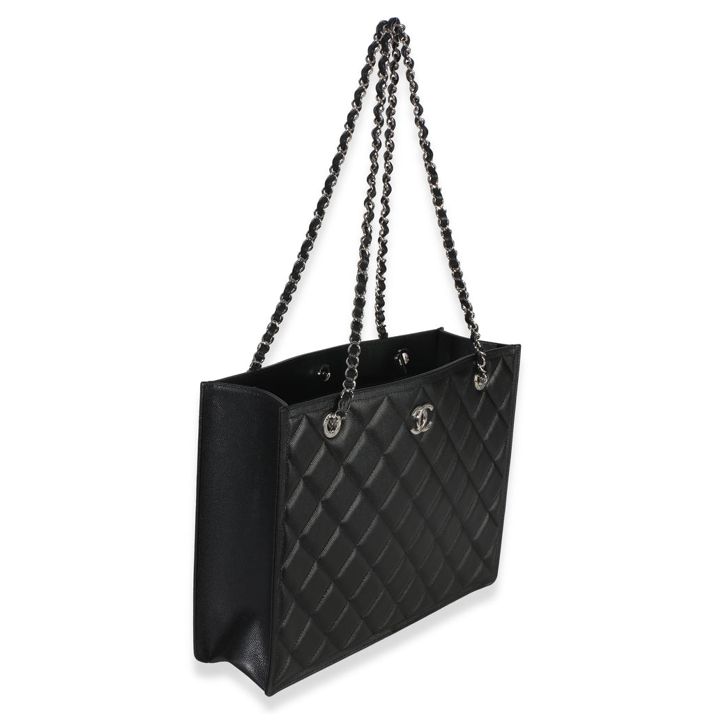 Black Quilted Caviar CC Shopping Tote
