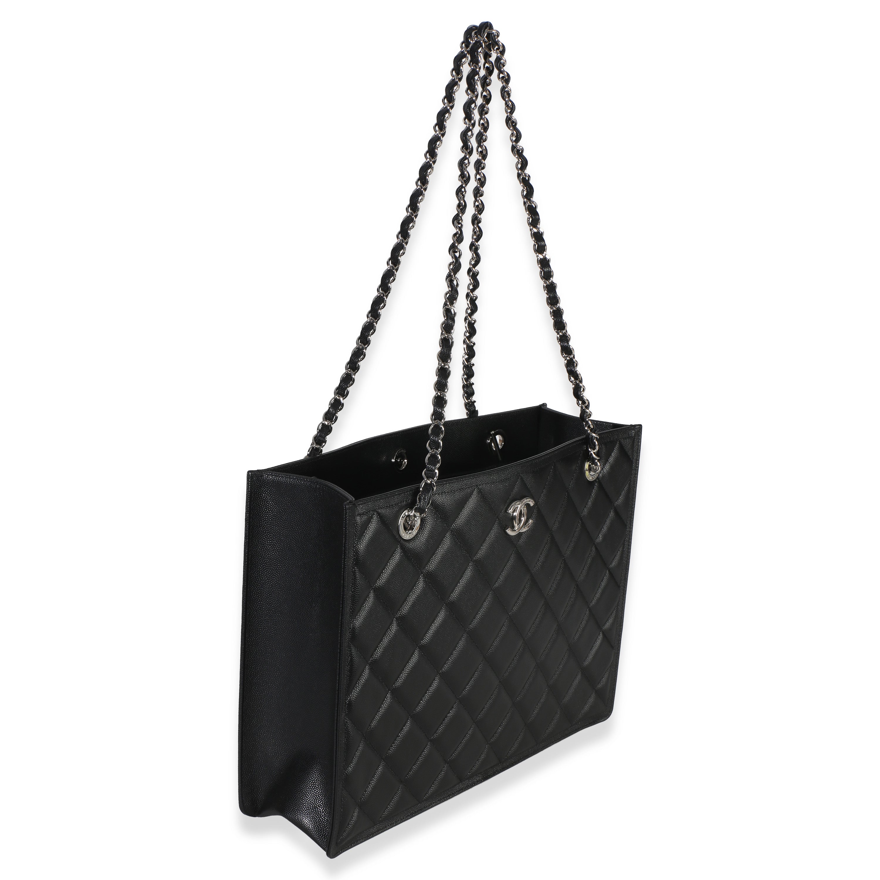 Black Quilted Caviar CC Shopping Tote