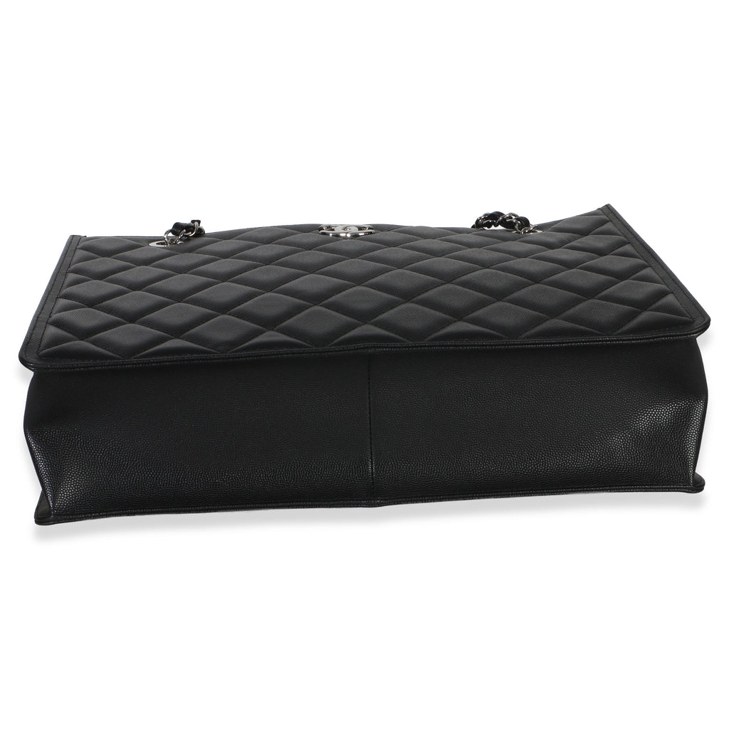 Black Quilted Caviar CC Shopping Tote