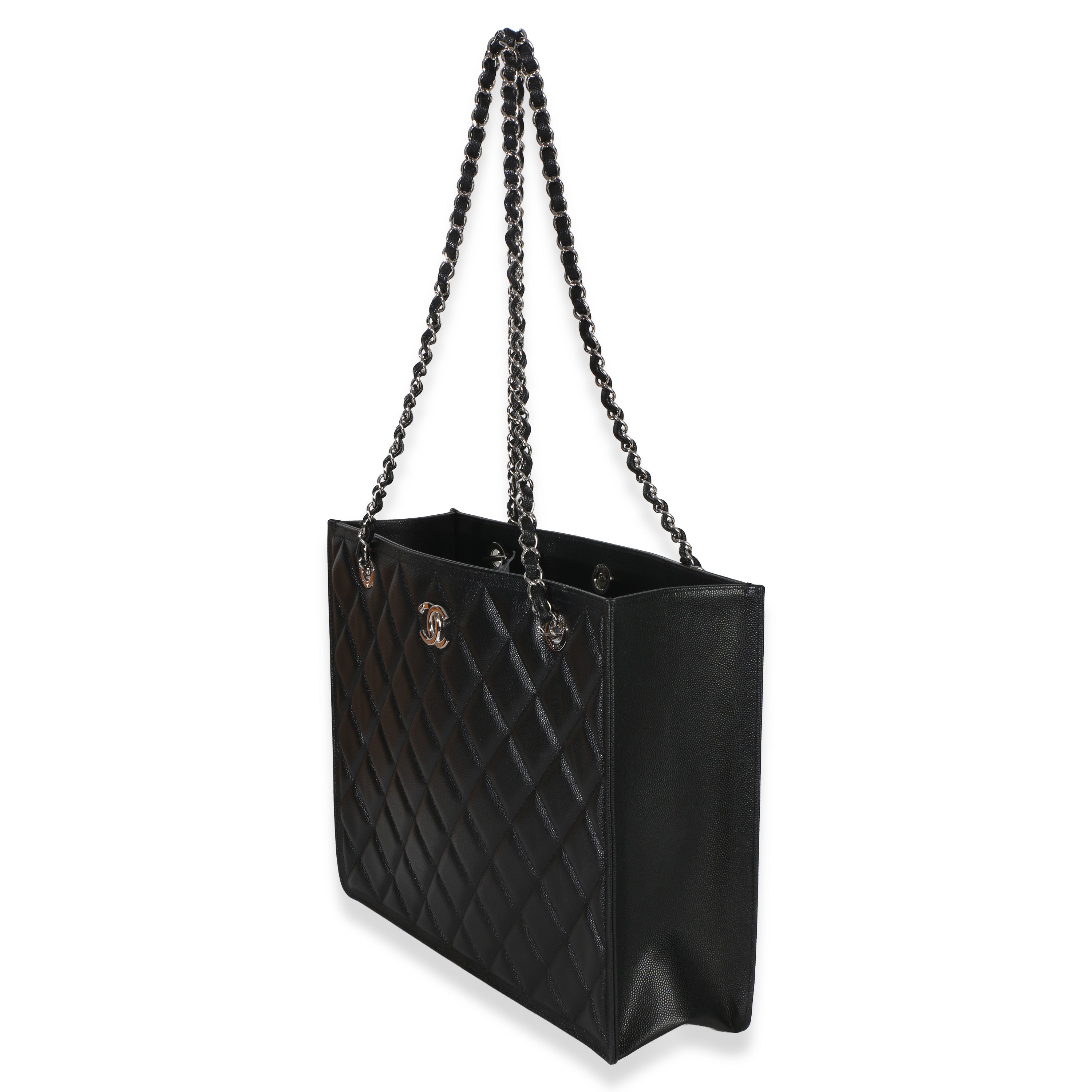 Black Quilted Caviar CC Shopping Tote