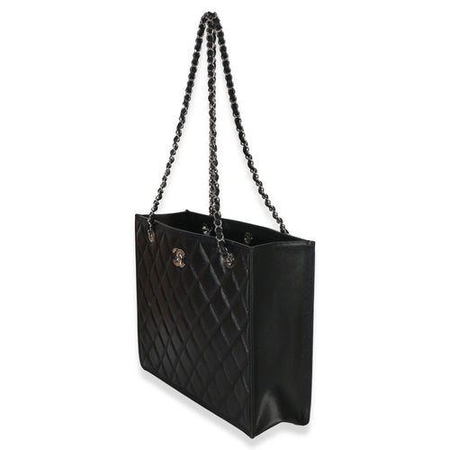 Black Quilted Caviar CC Shopping Tote