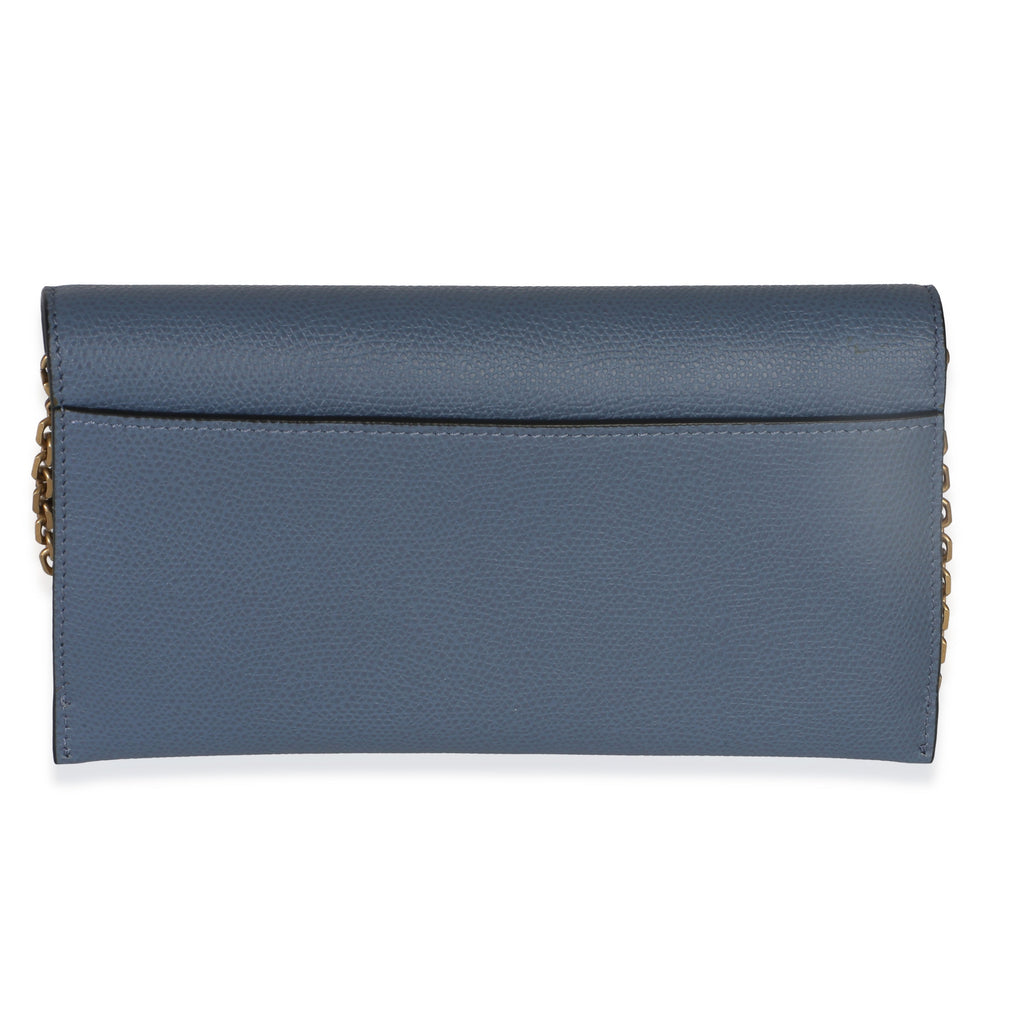Blue Grained Calfskin Small Saddle Pouch With Chain