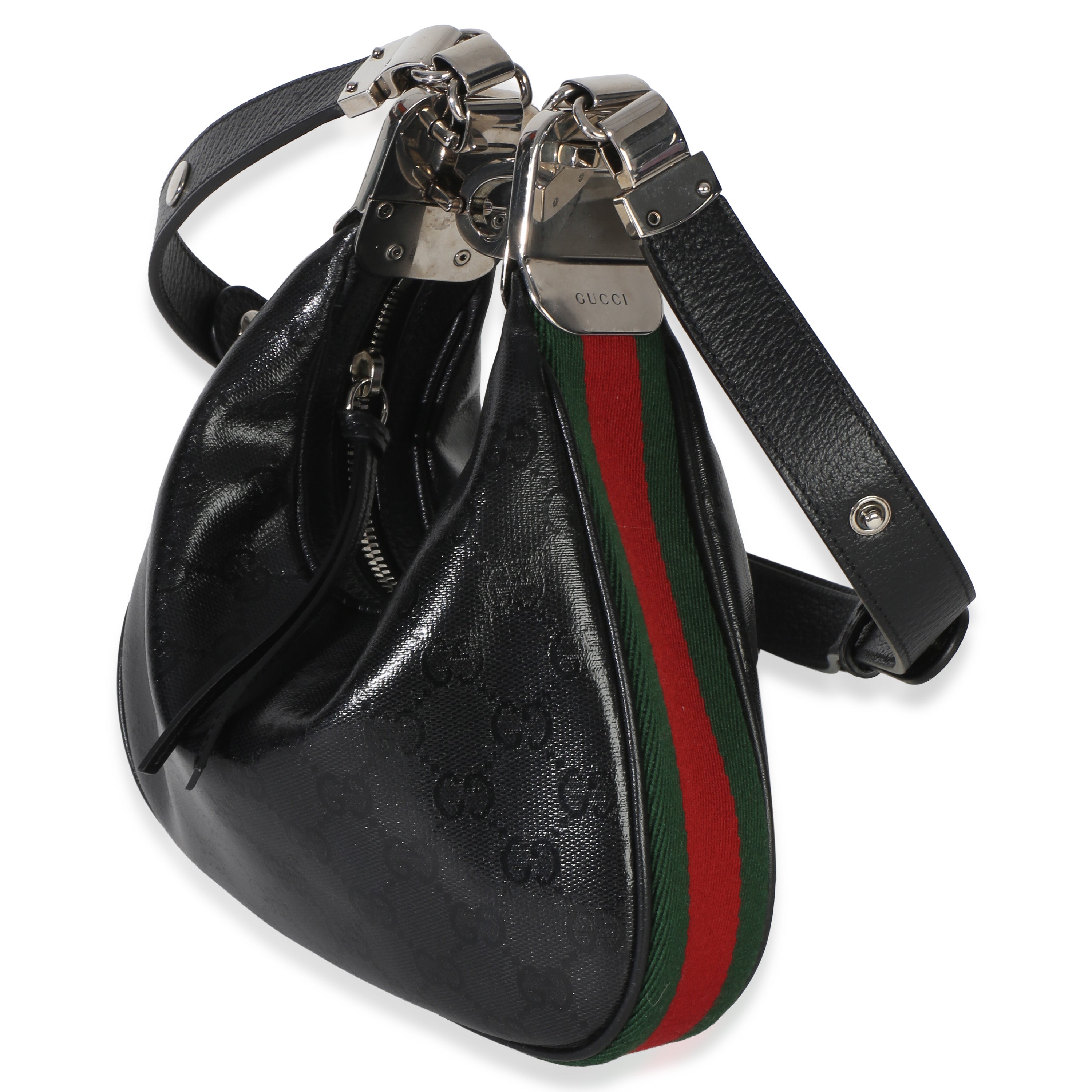 Black GG Crystal Coated Canvas Small Attache Crossbody Bag