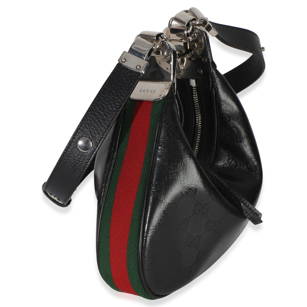 Black GG Crystal Coated Canvas Small Attache Crossbody Bag