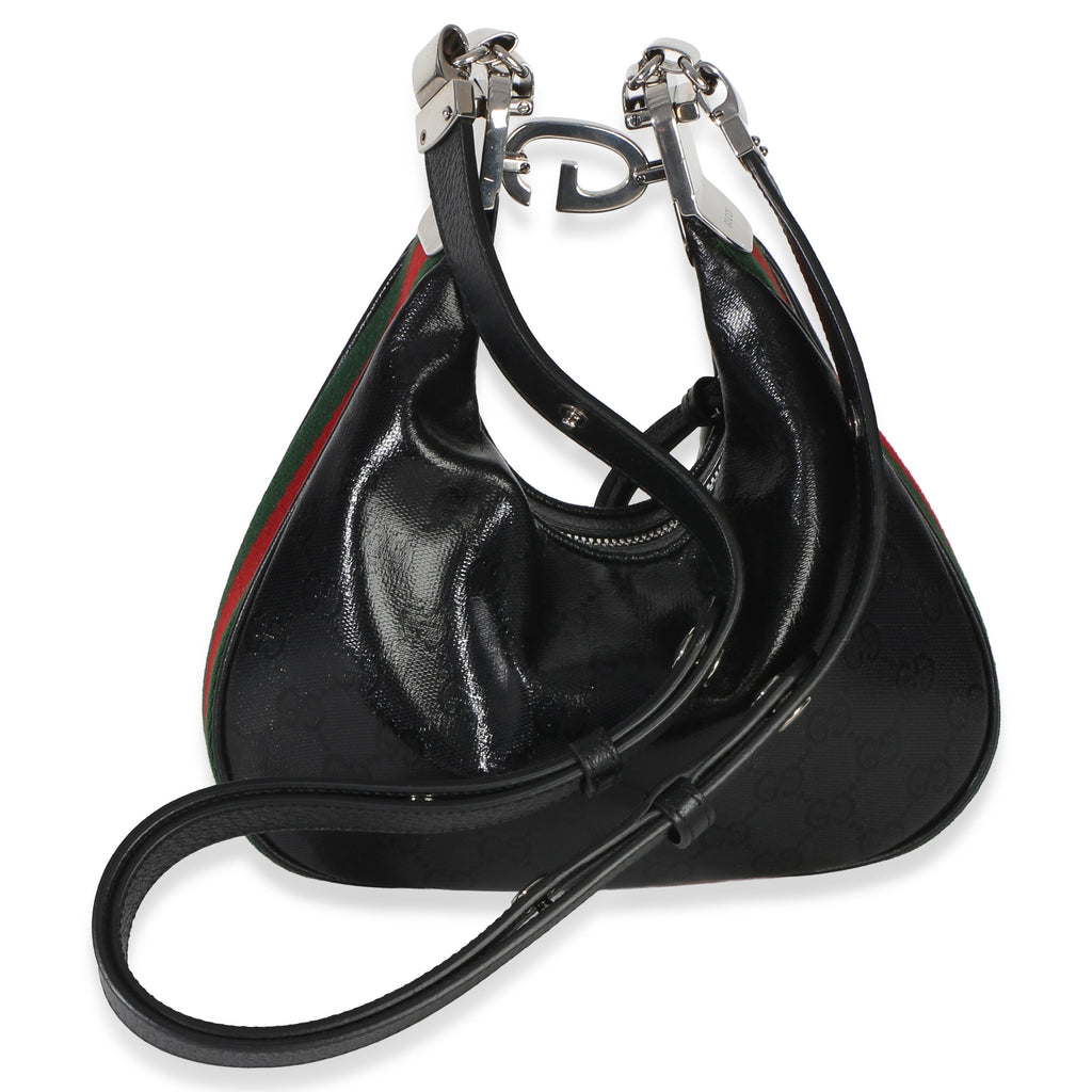 Black GG Crystal Coated Canvas Small Attache Crossbody Bag