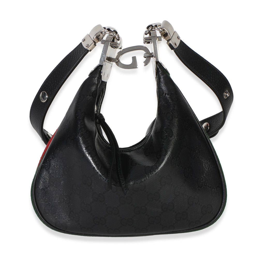 Black GG Crystal Coated Canvas Small Attache Crossbody Bag
