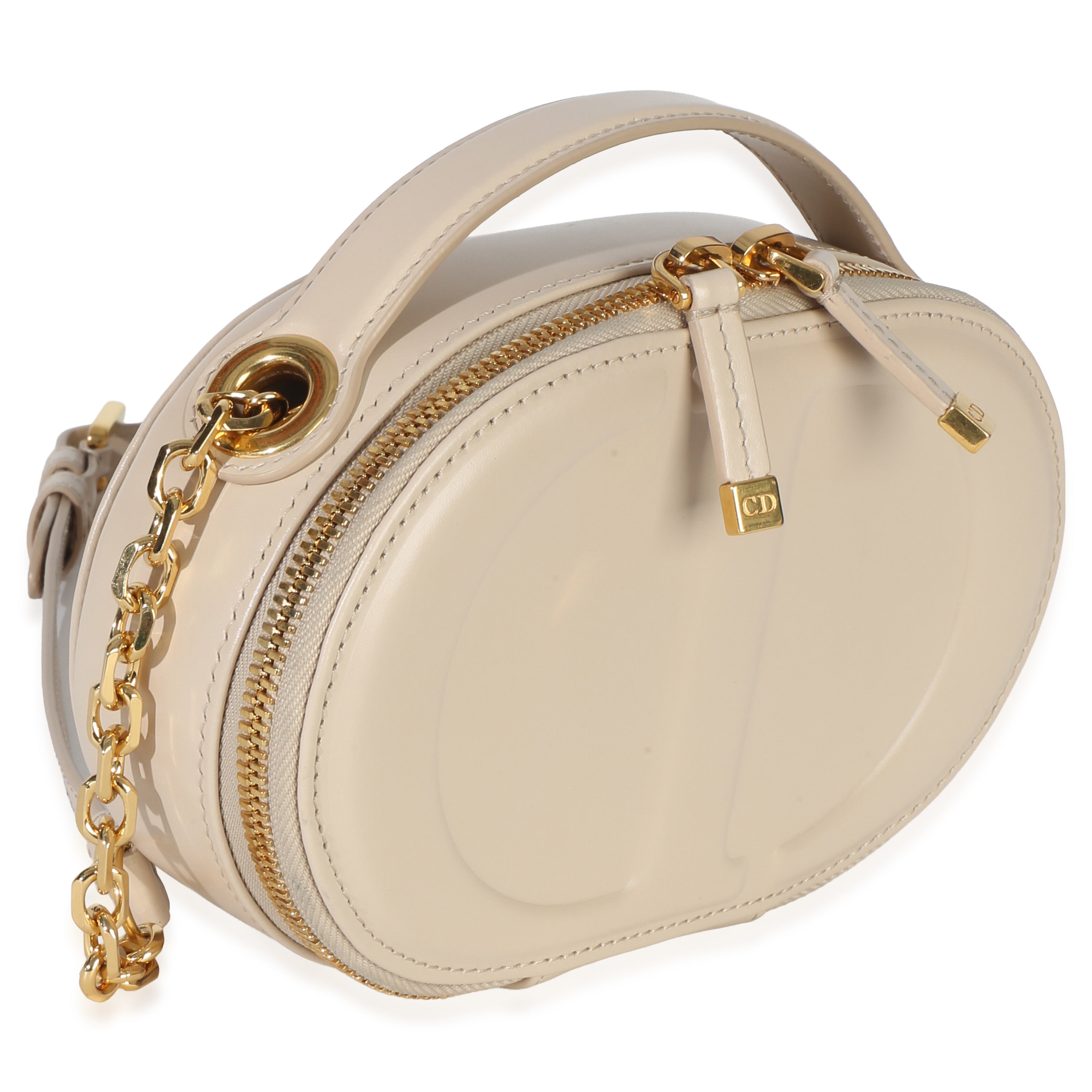 Cream Calfskin CD Signature Oval Crossbody Camera Bag