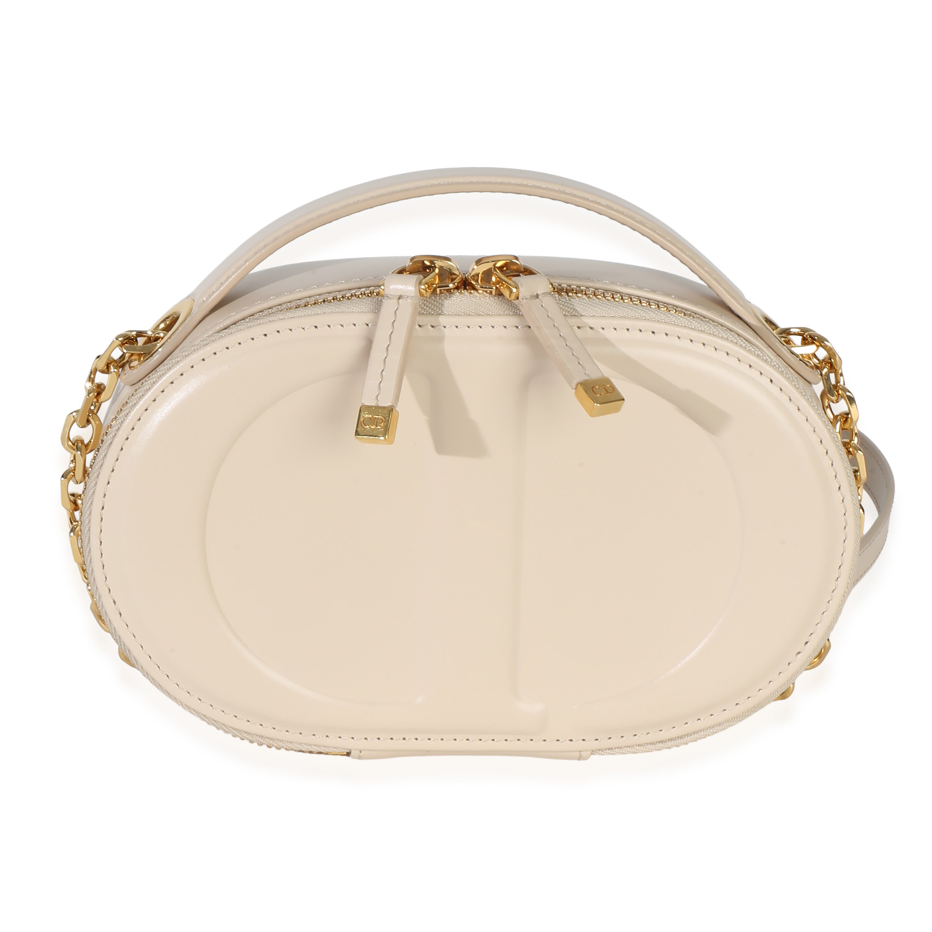 Cream Calfskin CD Signature Oval Crossbody Camera Bag