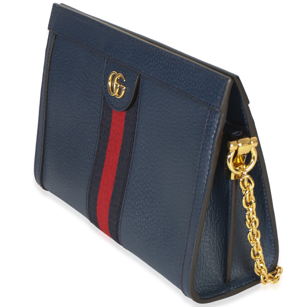 Navy Calfskin GG Ophidia Small Web Chain Bag