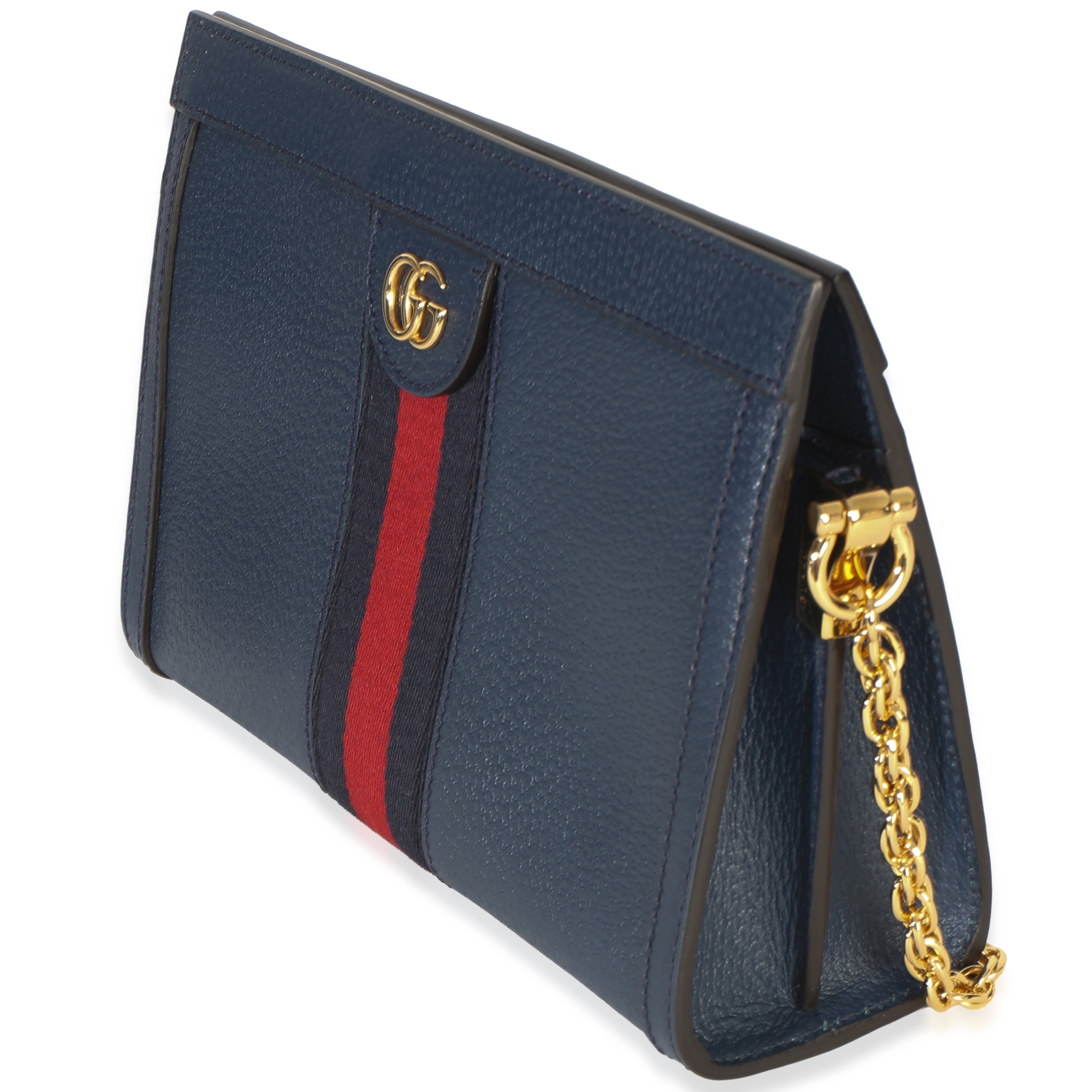 Navy Calfskin GG Ophidia Small Web Chain Bag
