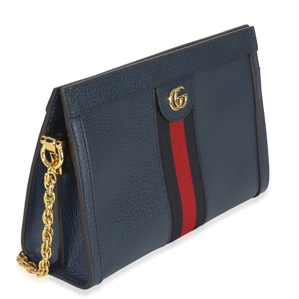 Navy Calfskin GG Ophidia Small Web Chain Bag