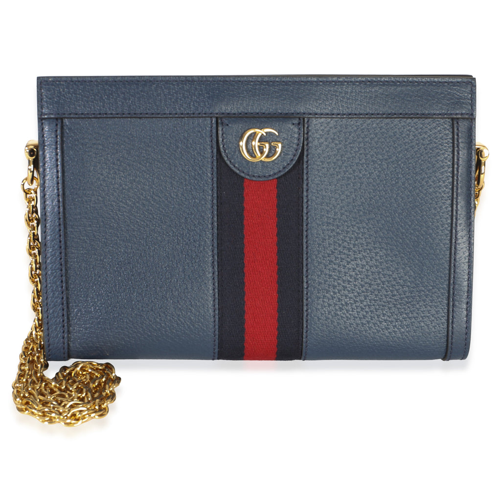 Navy Calfskin GG Ophidia Small Web Chain Bag