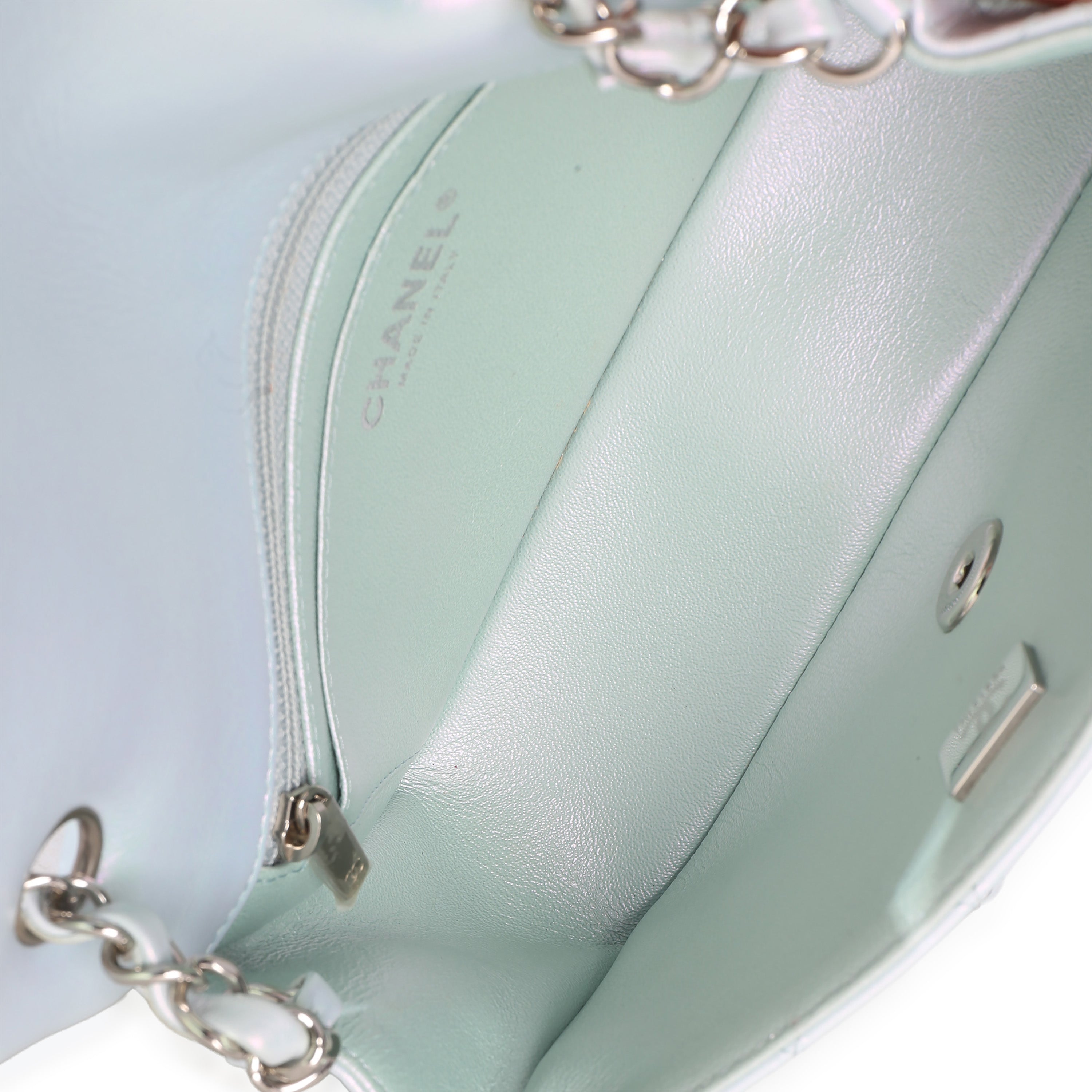 Blue Iridescent Quilted Goatskin Rectangular Mini Flap